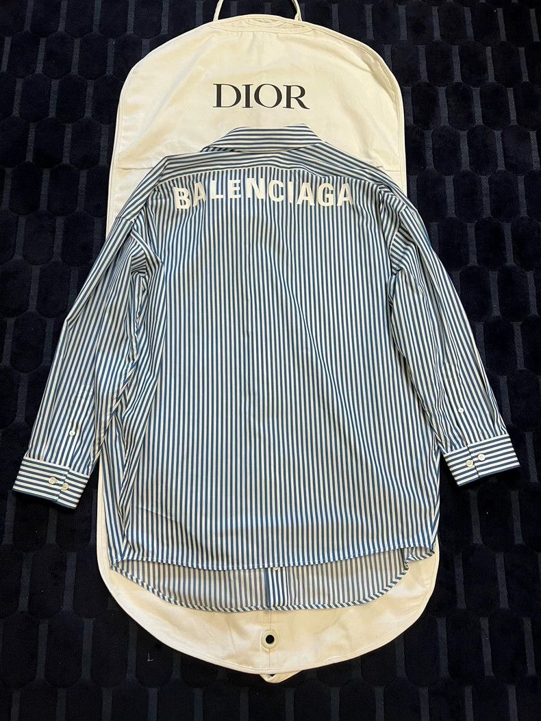 Balenciaga Balenciaga Blue White Check Logo Shirt Size US XS / EU 42 / 0 - 2 Thumbnail