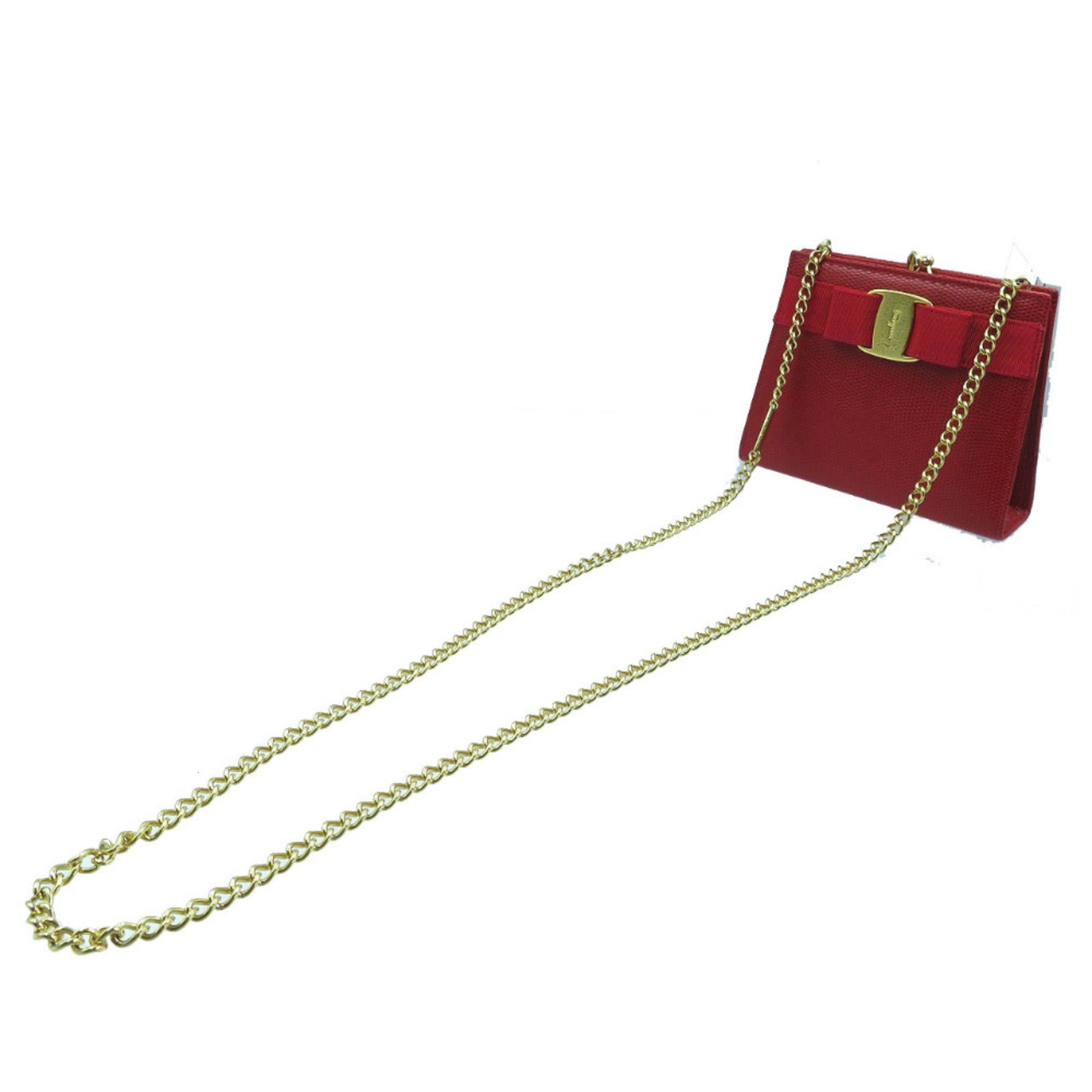 Salvatore Ferragamo Excellent condition Salvatore Ferragamo Vara Ribbon embossed lizard red shoulder bag 223354 with gold chain. Item number 0018. Ferragamo. Size ONE SIZE - 4 Thumbnail