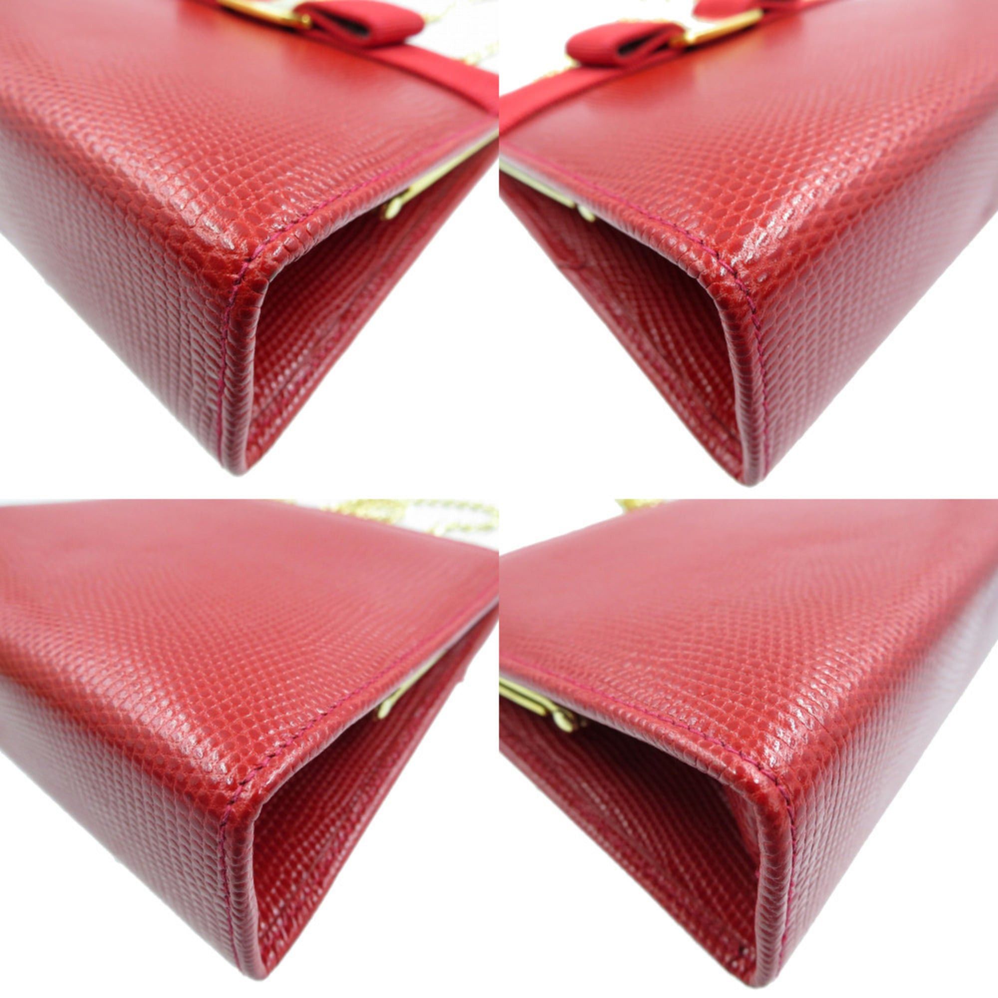 Salvatore Ferragamo Excellent condition Salvatore Ferragamo Vara Ribbon embossed lizard red shoulder bag 223354 with gold chain. Item number 0018. Ferragamo. Size ONE SIZE - 8 Thumbnail