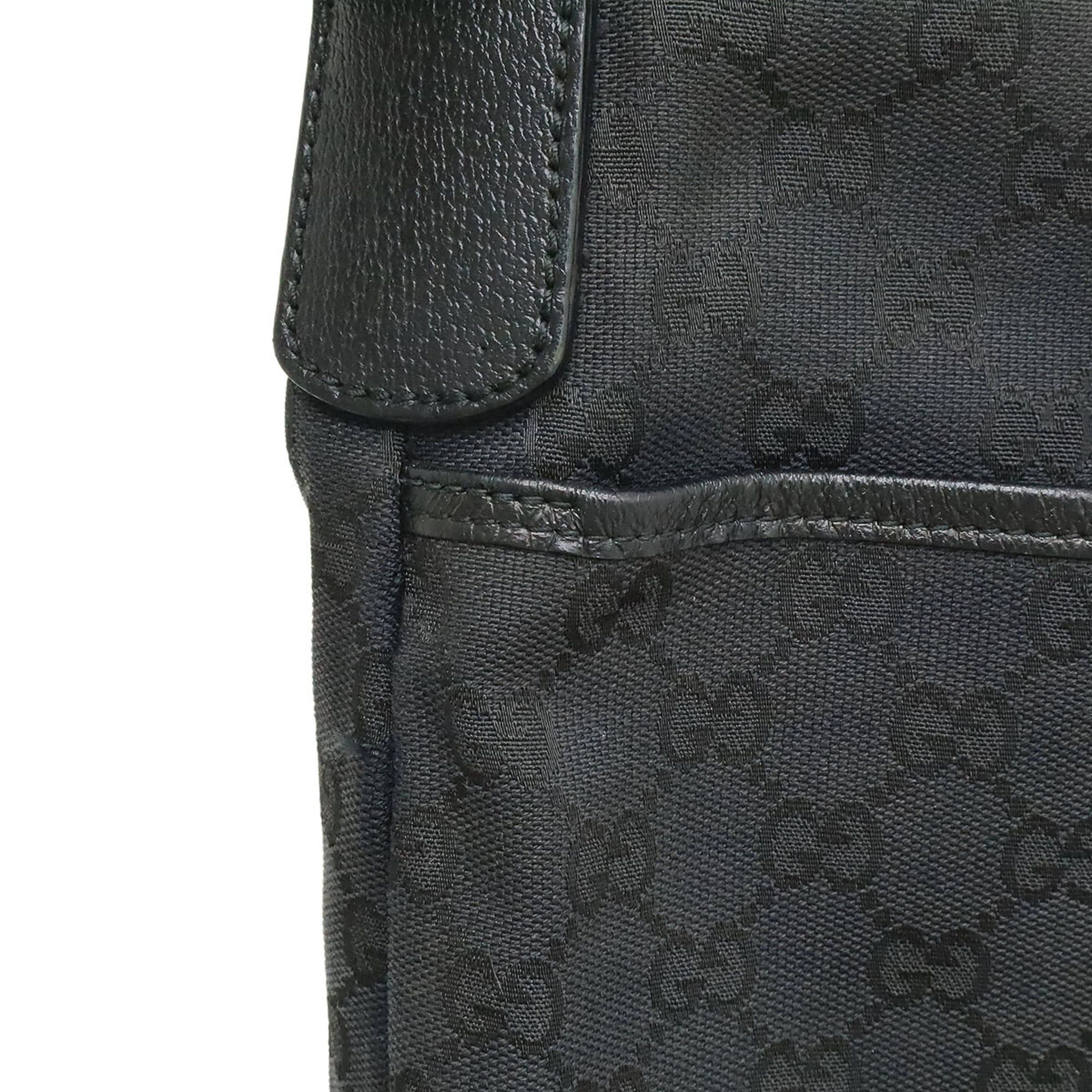 GUCCI GG Canvas Sherry Line Web Shoulder Bag in Black Leather 189751