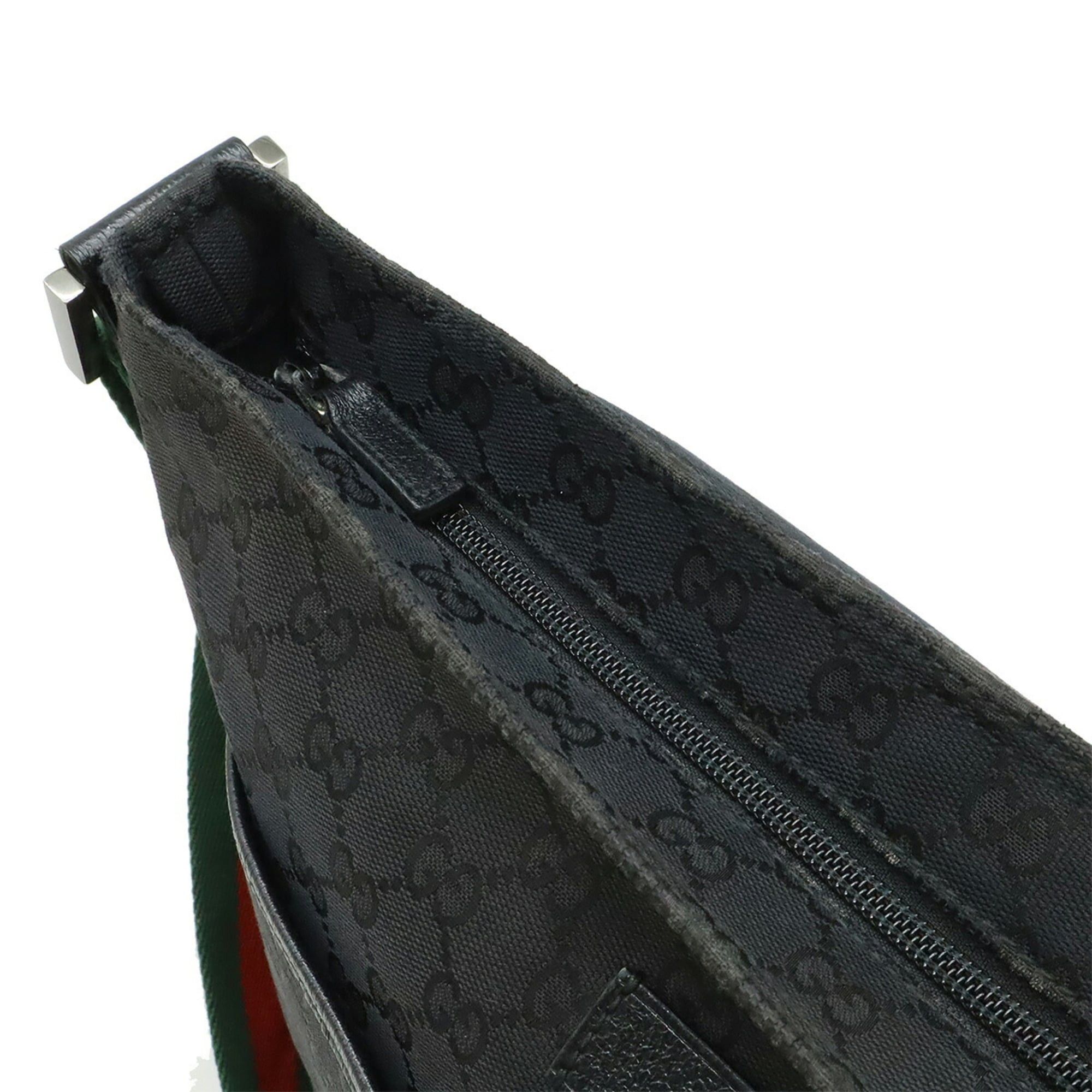 GUCCI GG Canvas Sherry Line Web Shoulder Bag in Black Leather 189751
