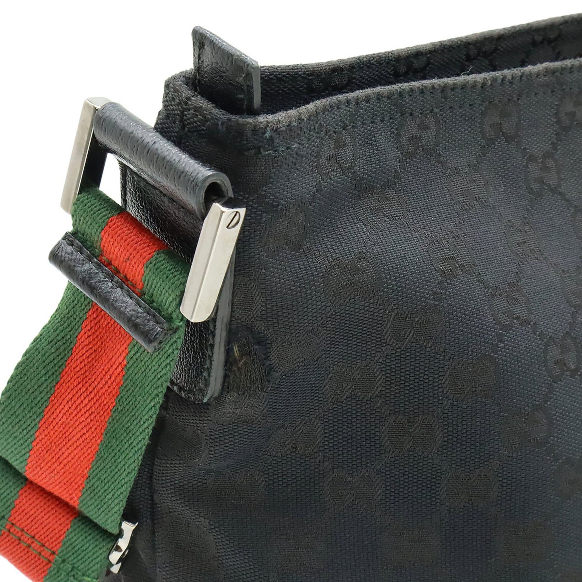 GUCCI GG Canvas Sherry Line Web Shoulder Bag in Black Leather 189751