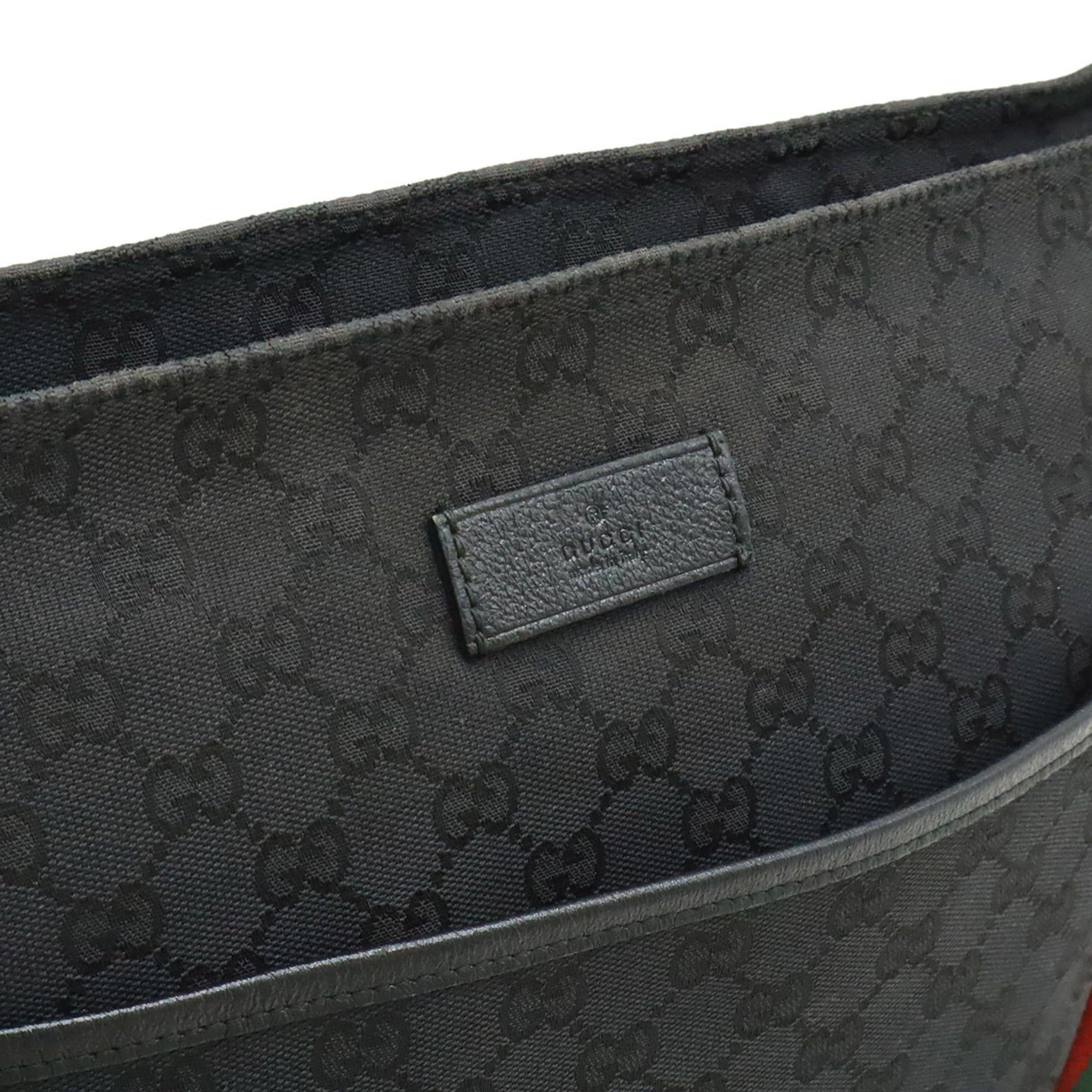 GUCCI GG Canvas Sherry Line Web Shoulder Bag in Black Leather 189751