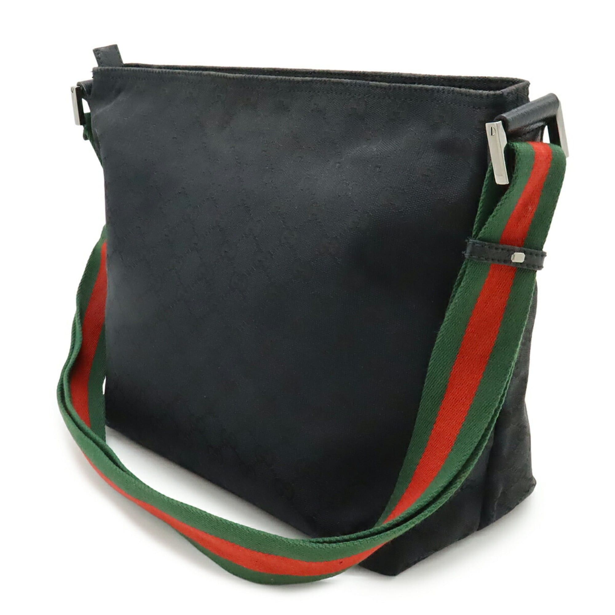 GUCCI GG Canvas Sherry Line Web Shoulder Bag in Black Leather 189751