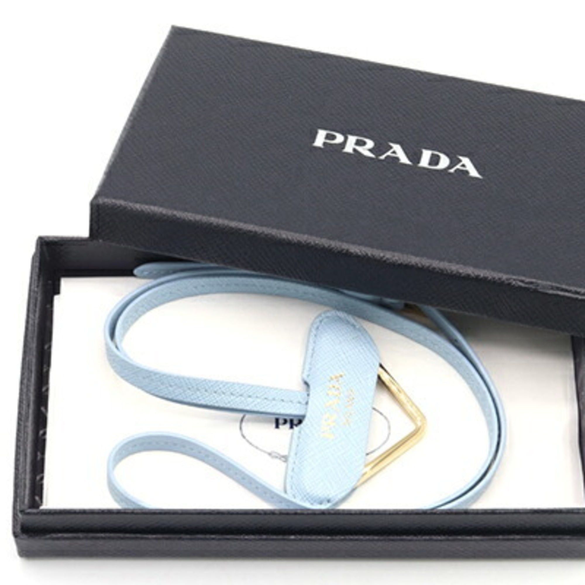 Prada Prada Neck Strap 1PP184 Light Blue Leather New Unused Keychain Key Ring Bag Charm Women's Triangle PRADA Size ONE SIZE - 7 Thumbnail