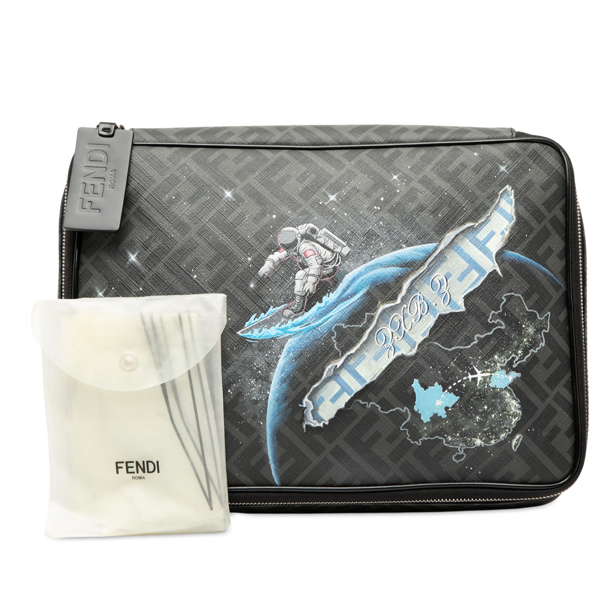 Fendi Fendi Zucca Coated Canvas Surfing Astronaut Clutch Size ONE SIZE - 8 Thumbnail