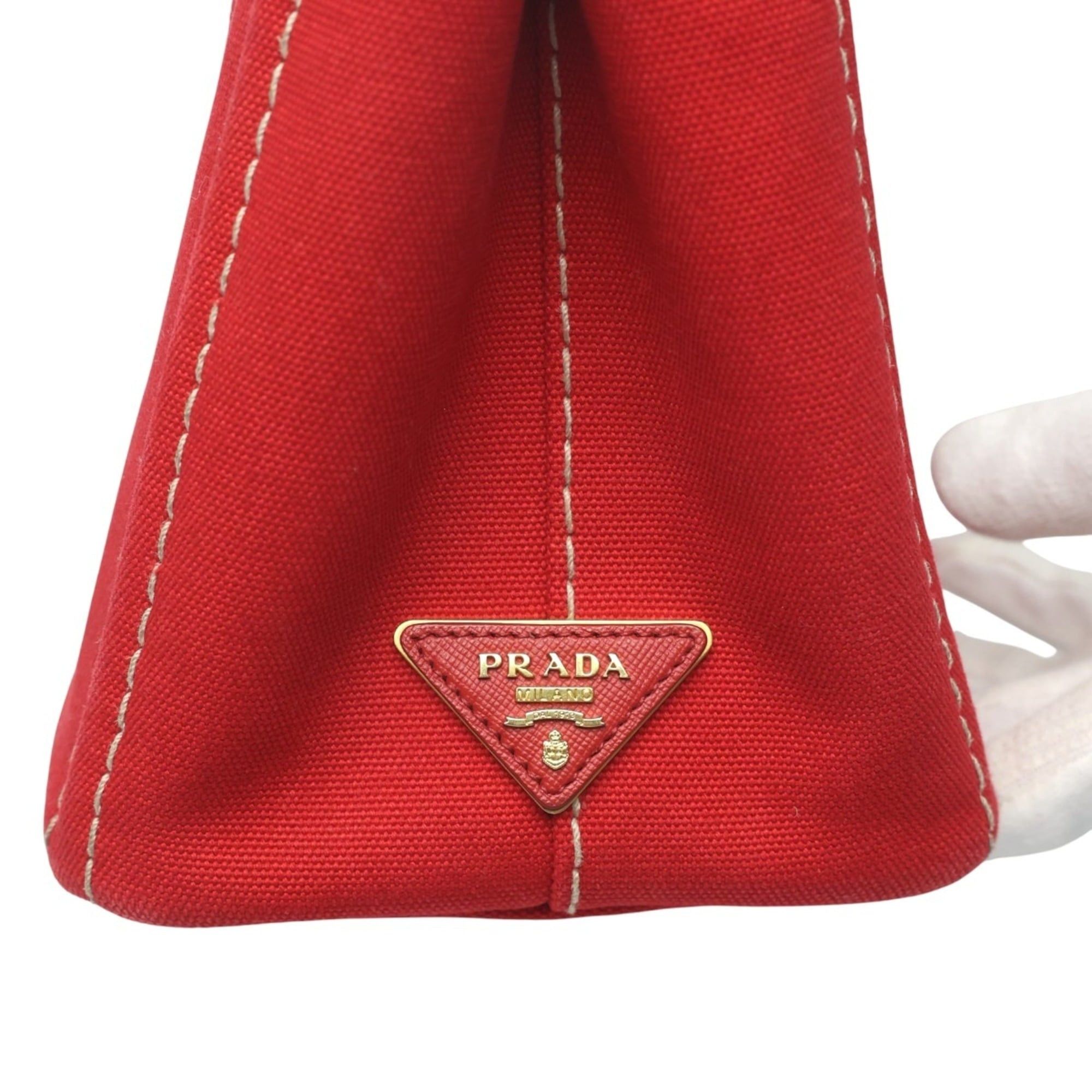 Prada Prada Canapa Tote Mini Canvas Denim Bag 1BG439 Red Size ONE SIZE - 12 Thumbnail