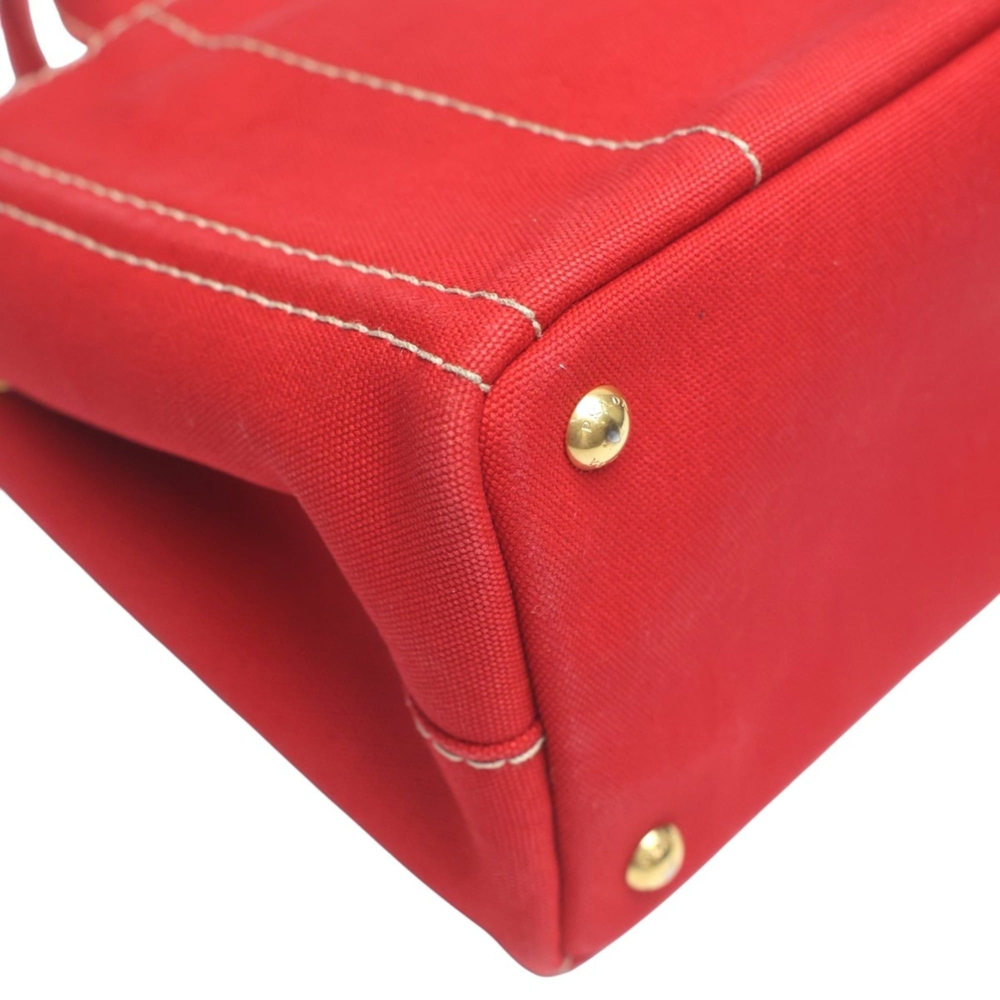 Prada Prada Canapa Tote Mini Canvas Denim Bag 1BG439 Red Size ONE SIZE - 9 Thumbnail