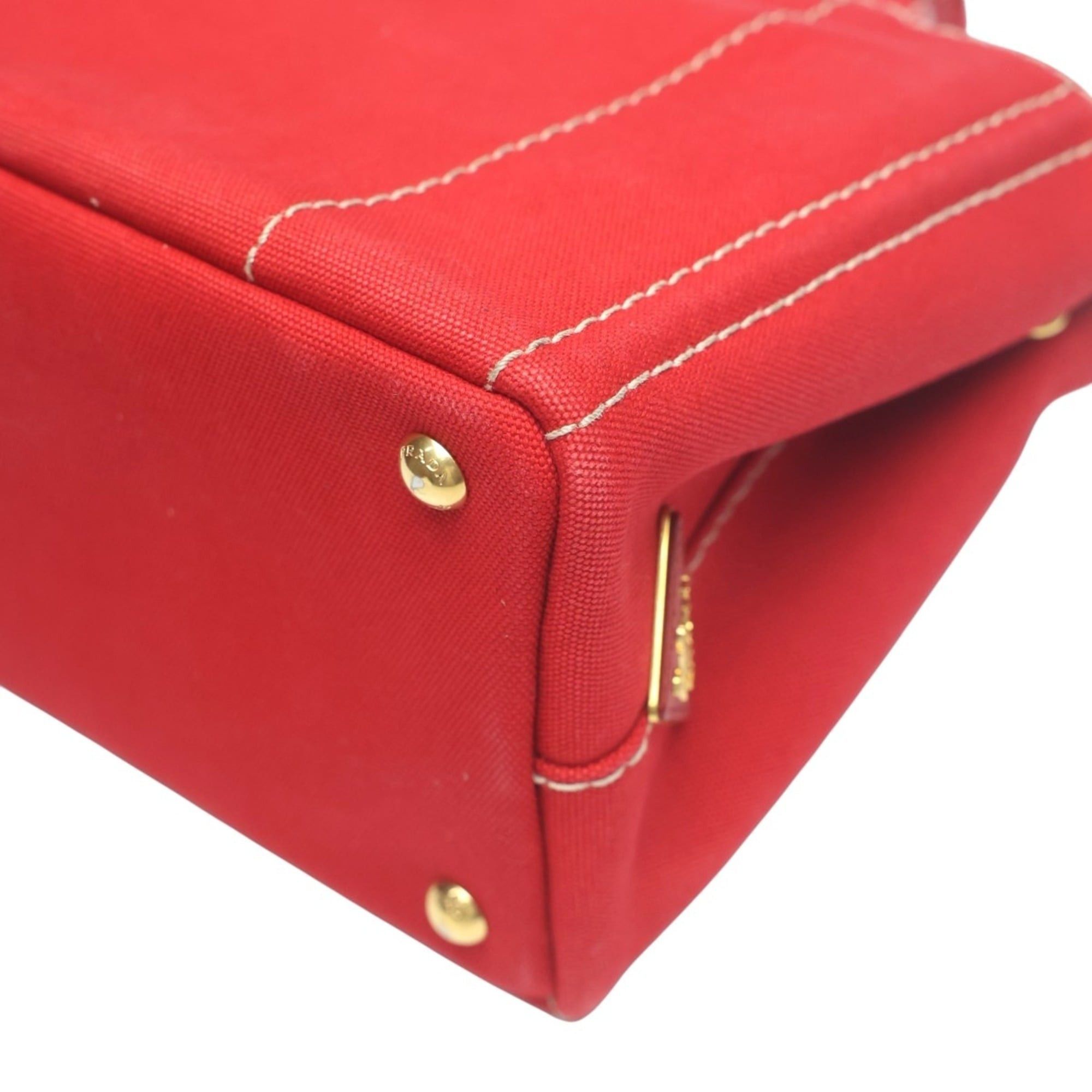 Prada Prada Canapa Tote Mini Canvas Denim Bag 1BG439 Red Size ONE SIZE - 8 Thumbnail