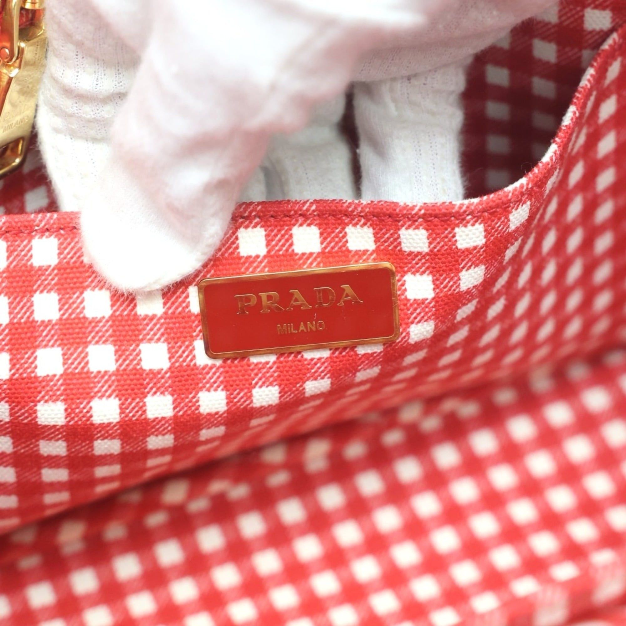 Prada Prada Canapa Tote Mini Canvas Denim Bag 1BG439 Red Size ONE SIZE - 17 Thumbnail