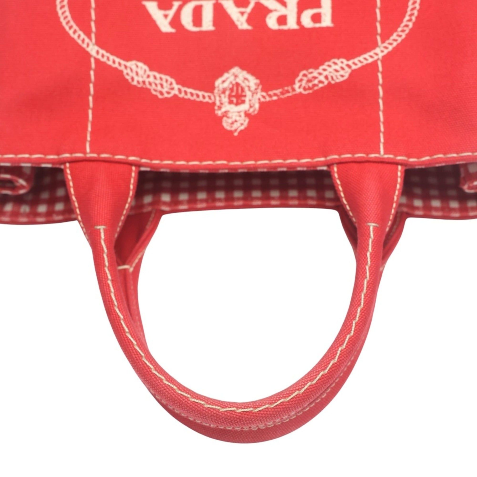 Prada Prada Canapa Tote Mini Canvas Denim Bag 1BG439 Red Size ONE SIZE - 10 Thumbnail