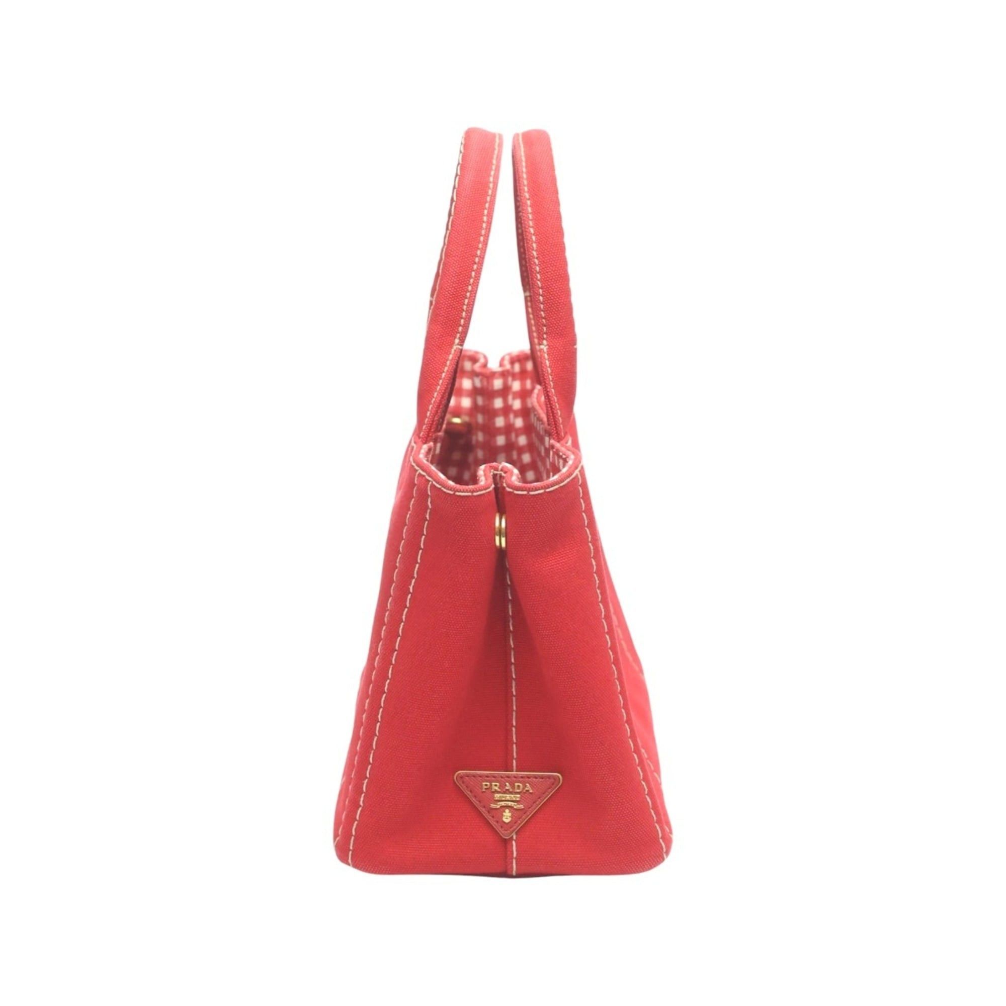 Prada Prada Canapa Tote Mini Canvas Denim Bag 1BG439 Red Size ONE SIZE - 3 Thumbnail