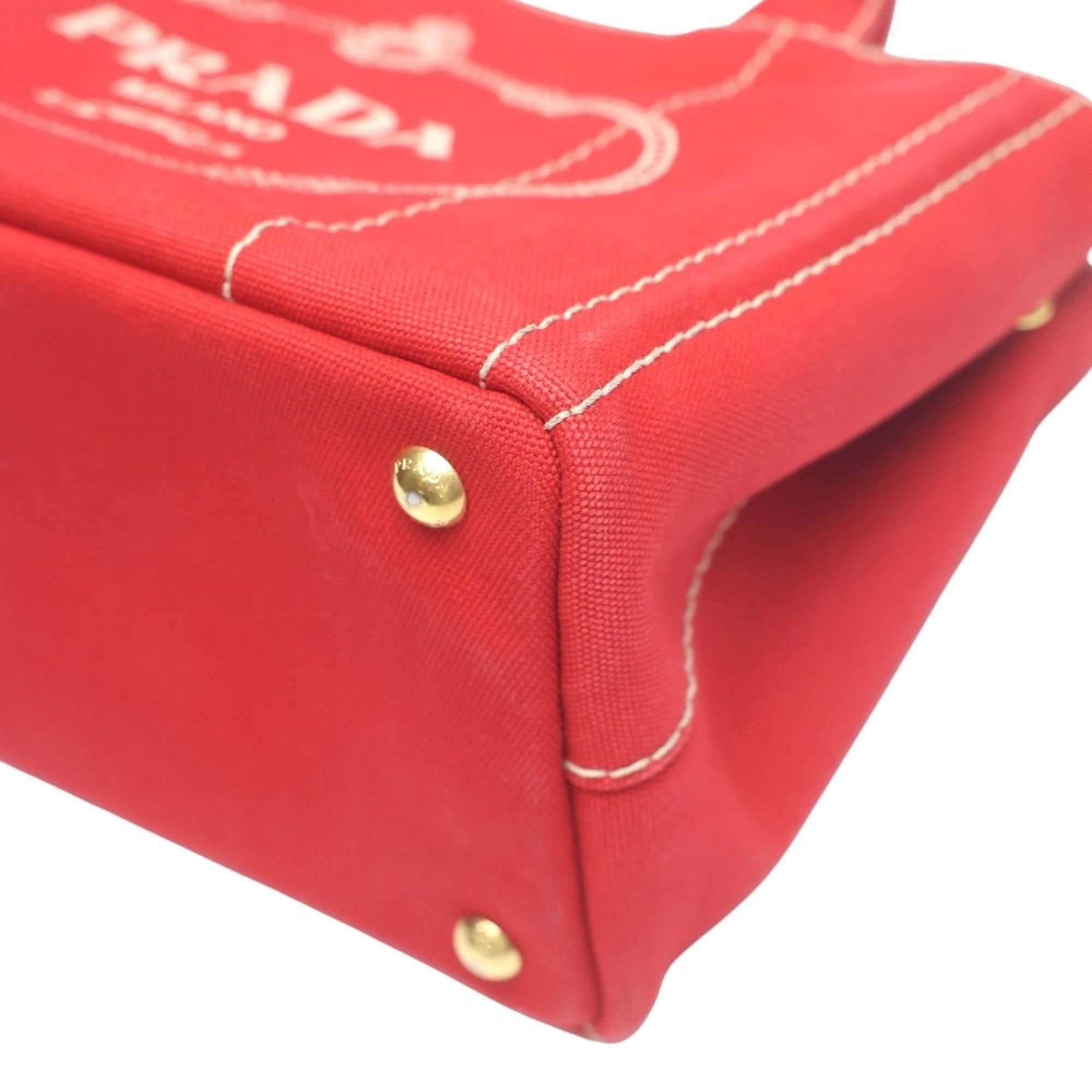 Prada Prada Canapa Tote Mini Canvas Denim Bag 1BG439 Red Size ONE SIZE - 6 Thumbnail