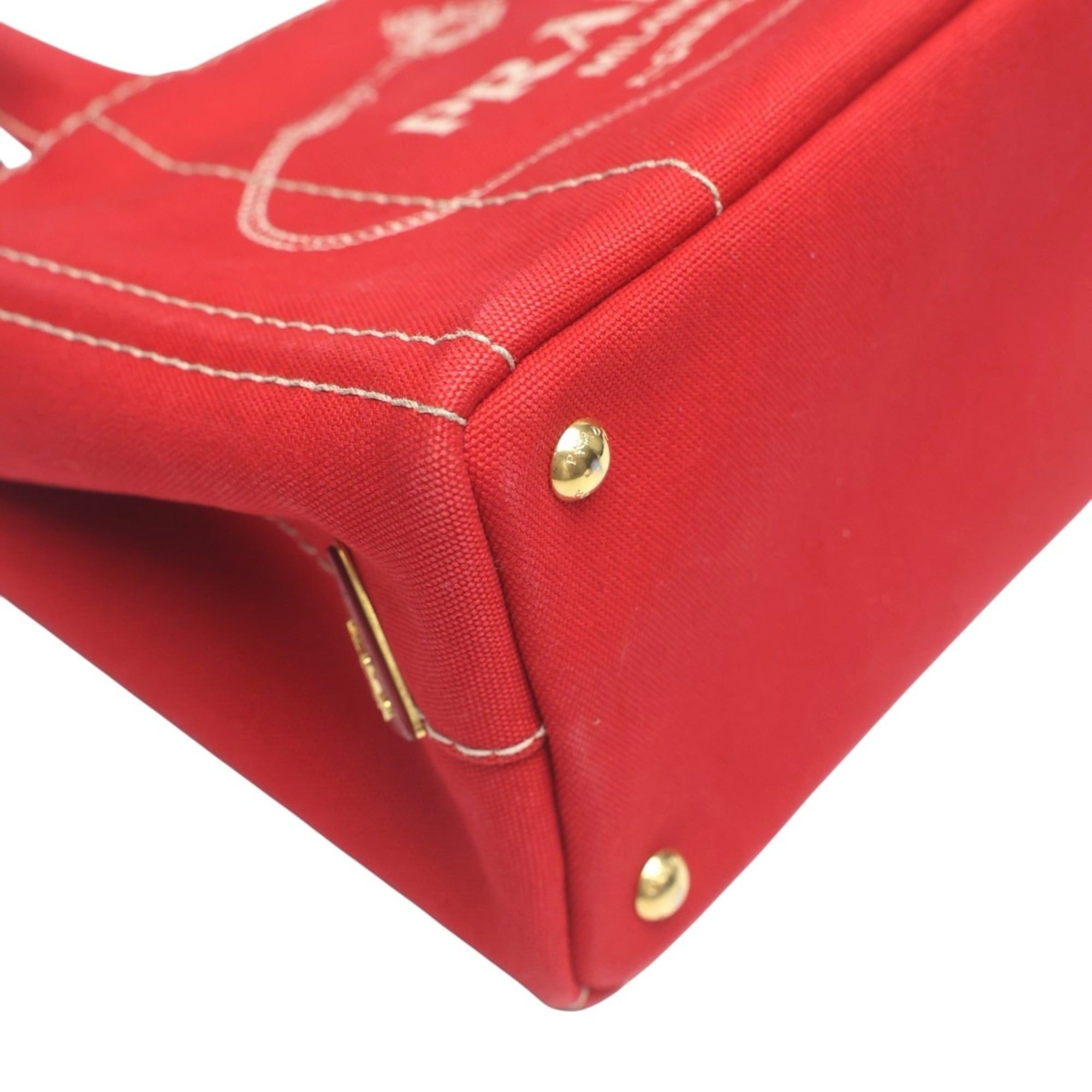 Prada Prada Canapa Tote Mini Canvas Denim Bag 1BG439 Red Size ONE SIZE - 7 Thumbnail