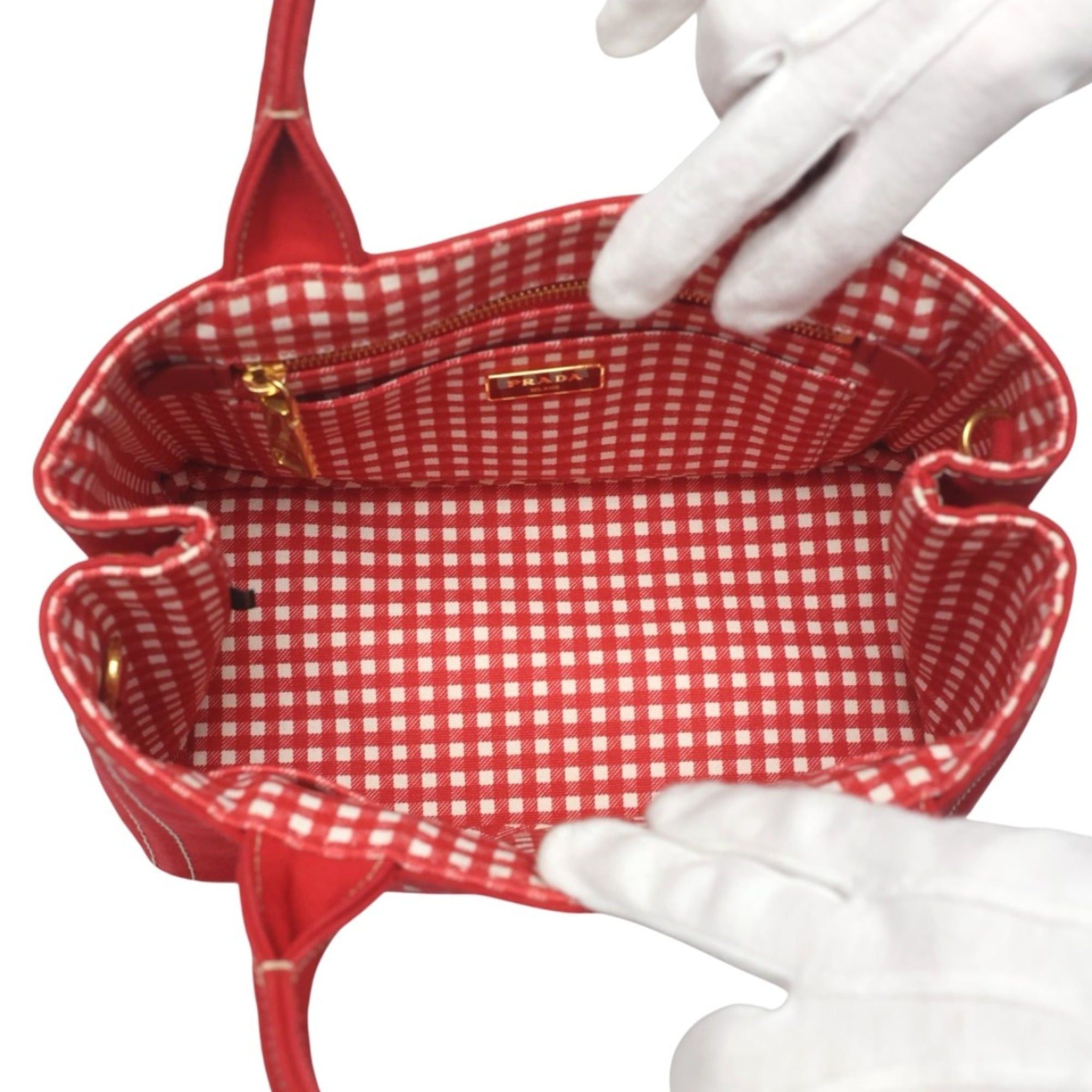 Prada Prada Canapa Tote Mini Canvas Denim Bag 1BG439 Red Size ONE SIZE - 13 Thumbnail