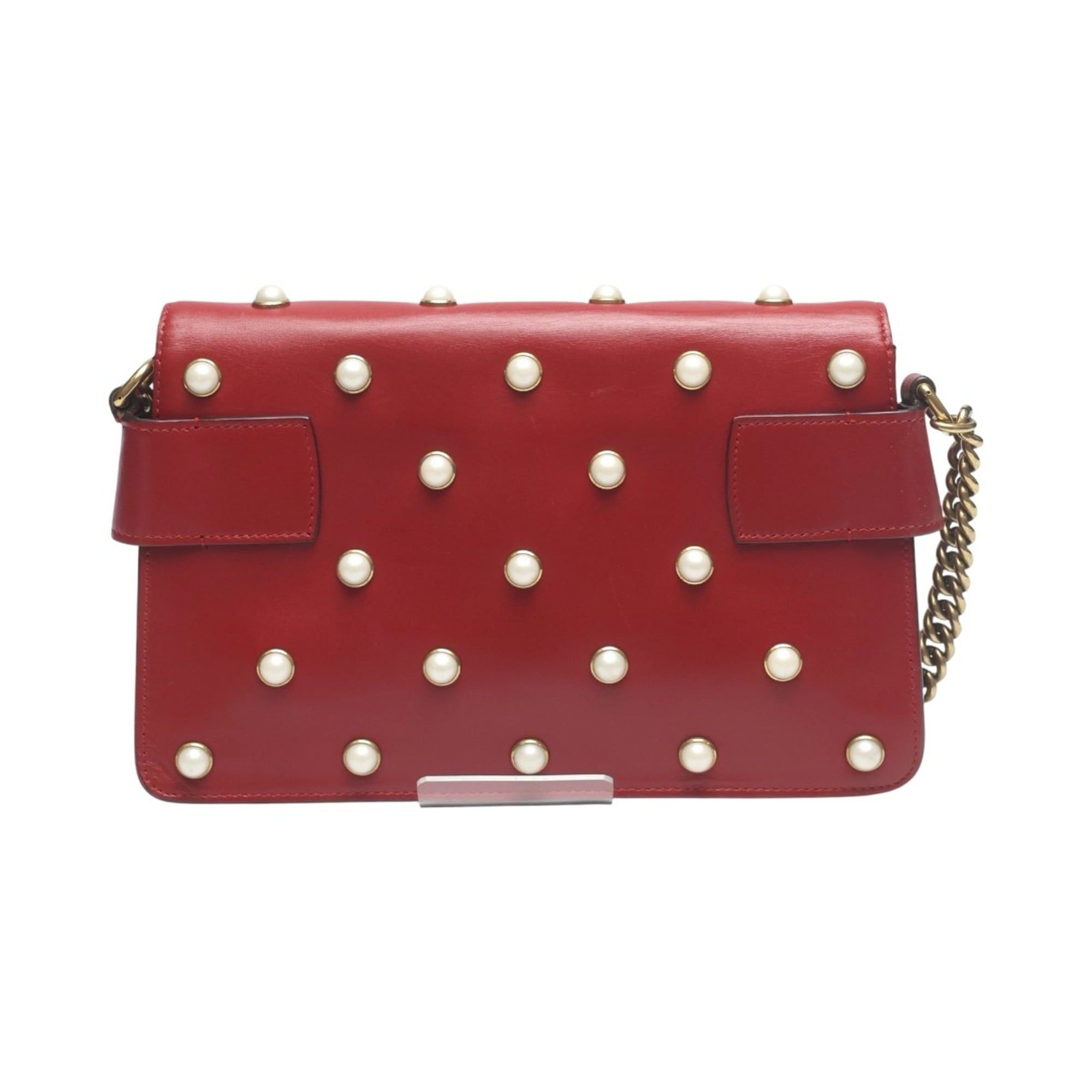 Gucci Gucci Broadway Pearl Bee Leather Handbag/Shoulder Bag, 2-Way Red, 453778 Size ONE SIZE - 3 Thumbnail