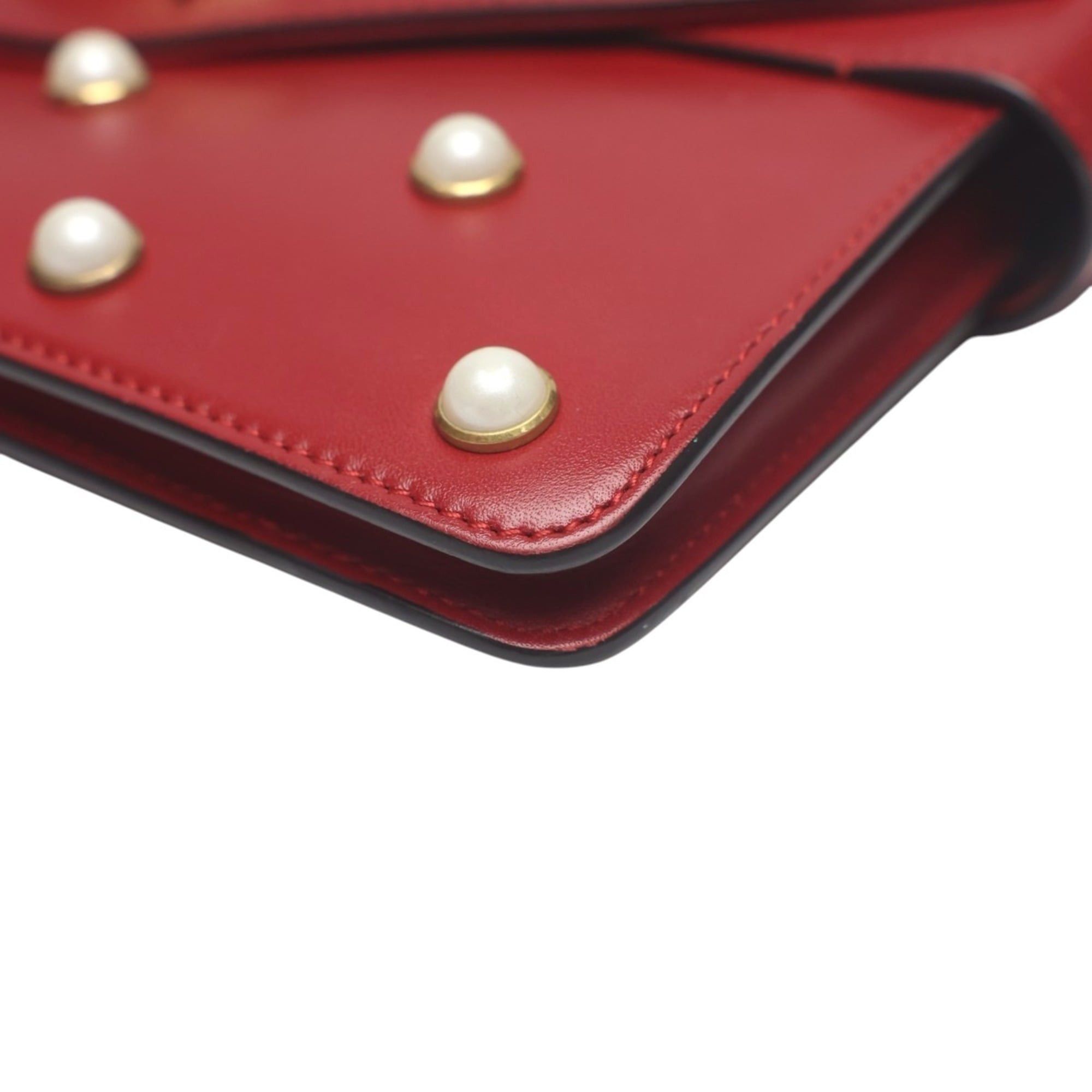 Gucci Gucci Broadway Pearl Bee Leather Handbag/Shoulder Bag, 2-Way Red, 453778 Size ONE SIZE - 8 Thumbnail