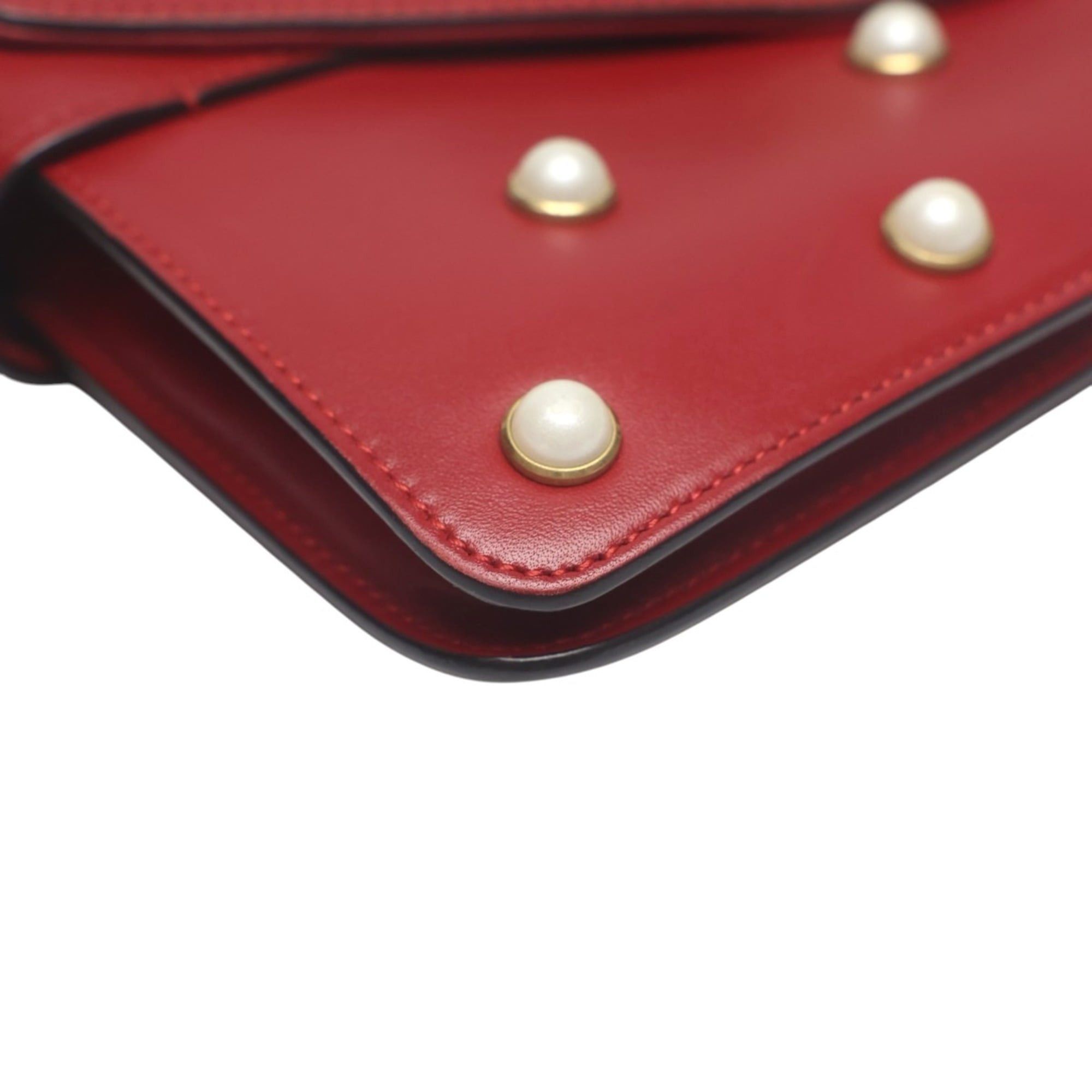 Gucci Gucci Broadway Pearl Bee Leather Handbag/Shoulder Bag, 2-Way Red, 453778 Size ONE SIZE - 7 Thumbnail