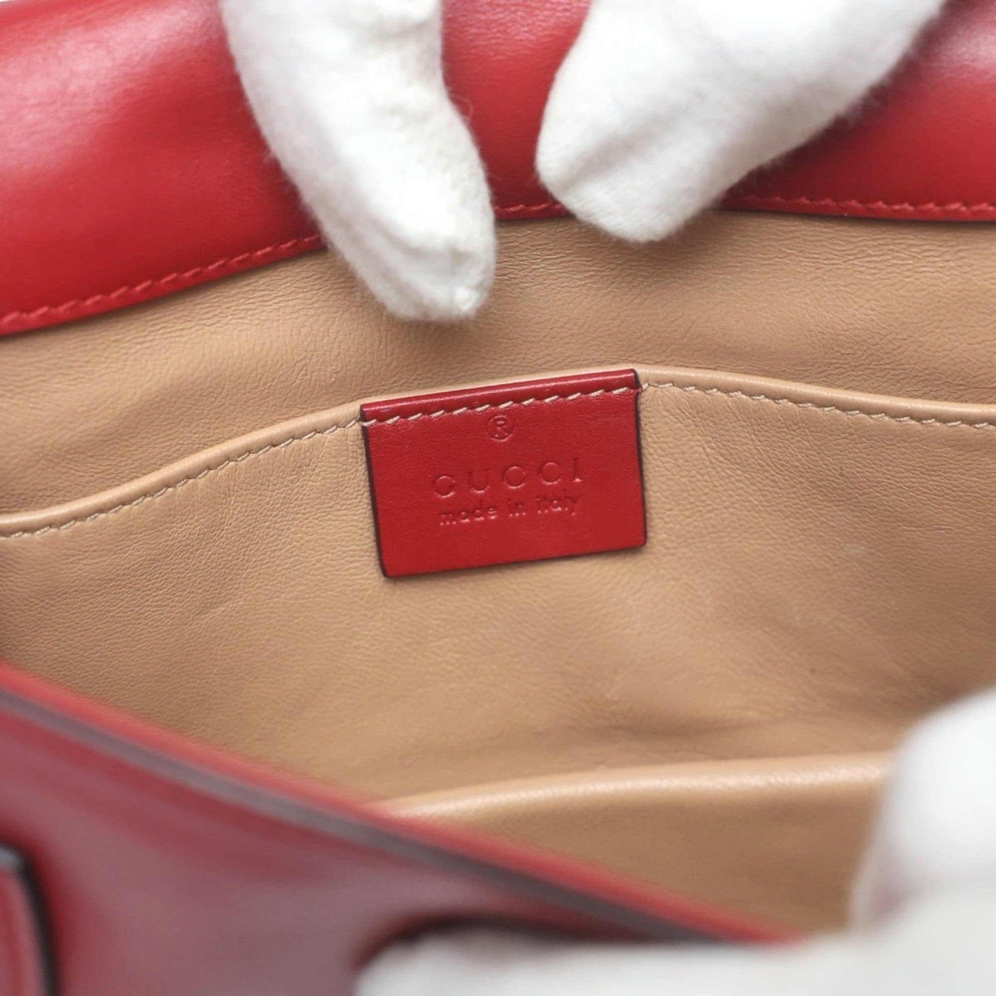 Gucci Gucci Broadway Pearl Bee Leather Handbag/Shoulder Bag, 2-Way Red, 453778 Size ONE SIZE - 13 Thumbnail