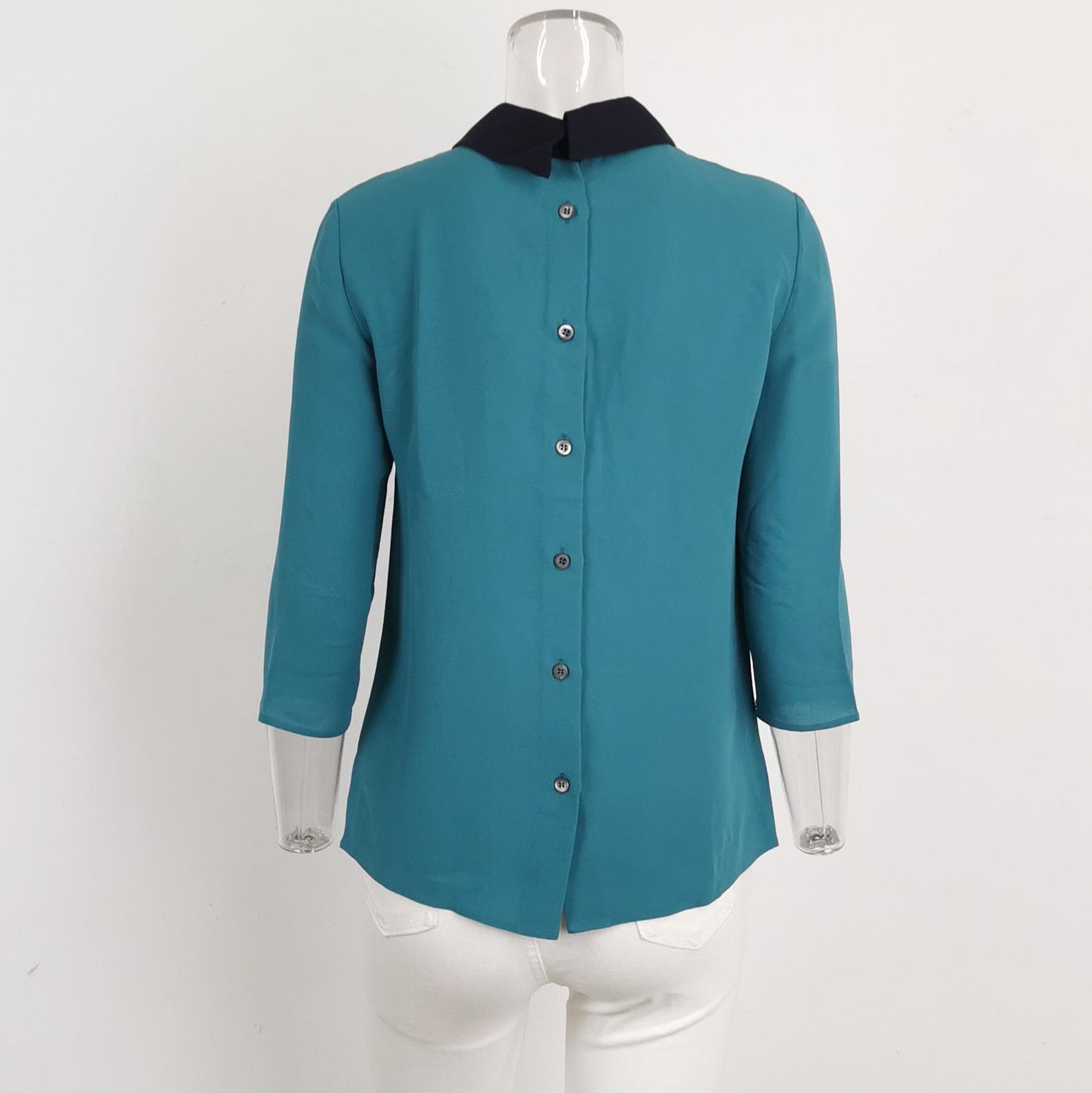Prada Prada Color-Block Silk Blouse with Collar 0089 Size S / US 4 / IT 40 - 2 Thumbnail