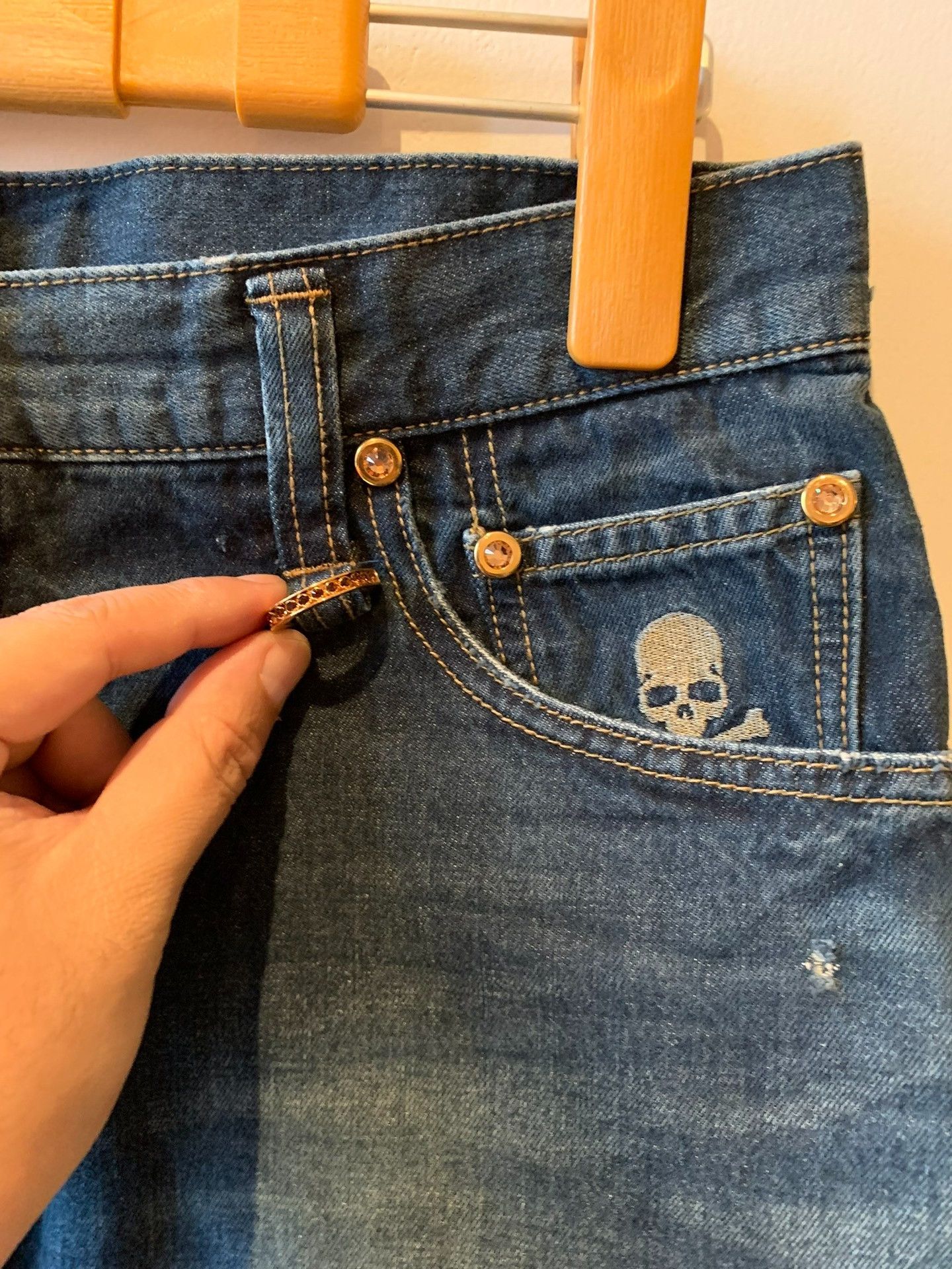 Mastermind Japan blue denim mini skirt with embellishments Size 23" - 3 Thumbnail