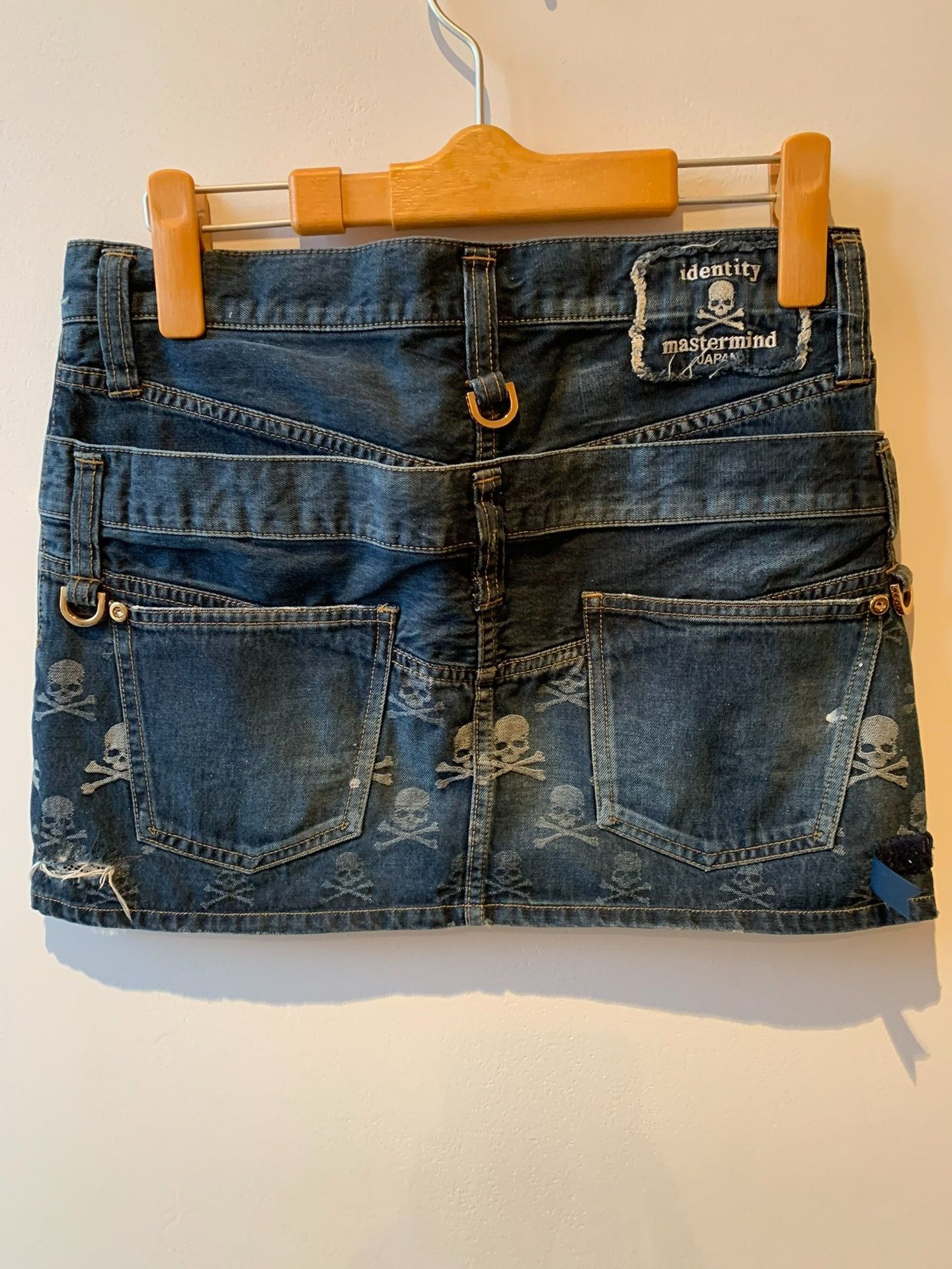 Mastermind Japan blue denim mini skirt with embellishments Size 23" - 2 Thumbnail