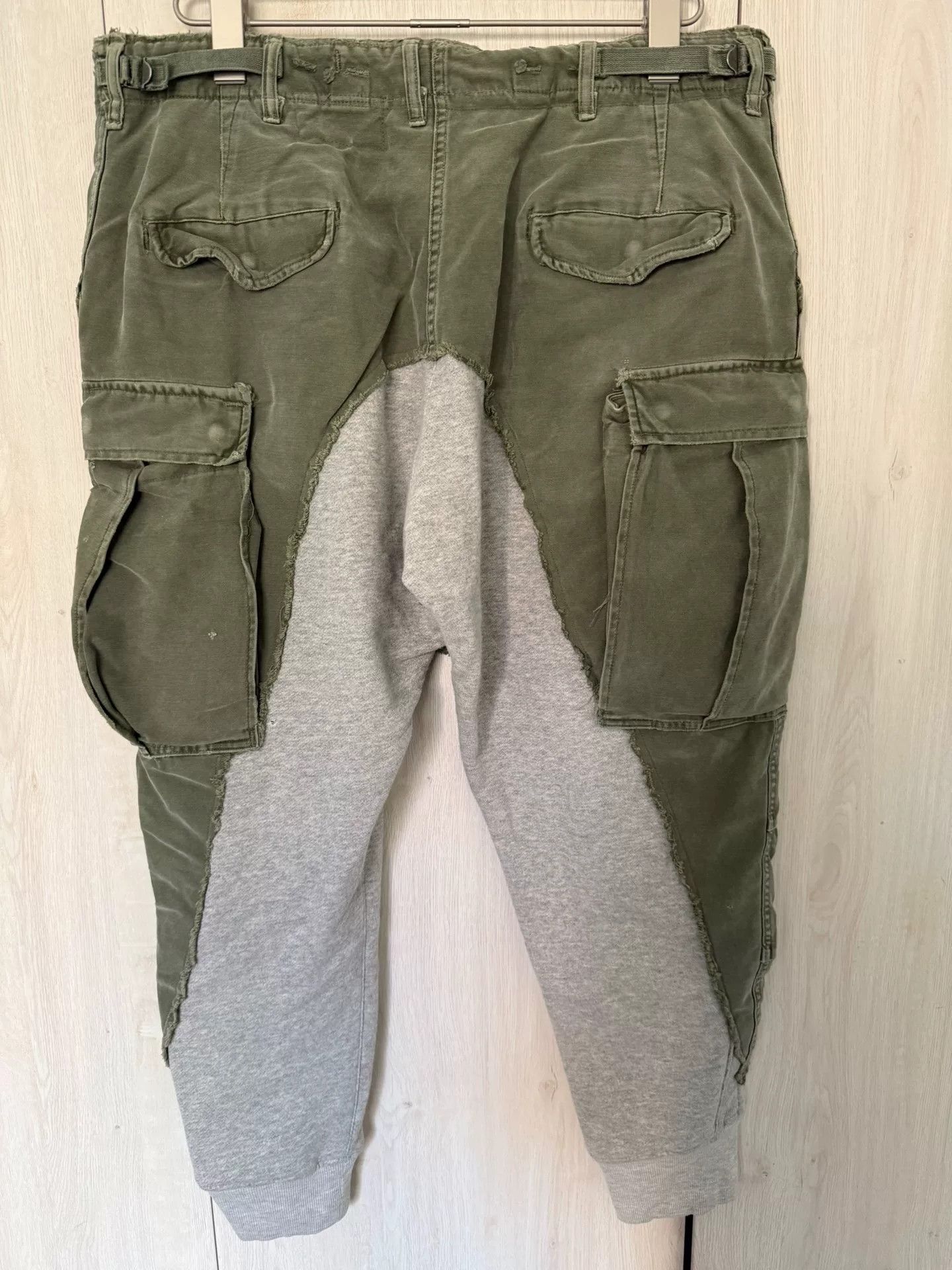 Greg Lauren men's army green jogger pants with patchwork Size US 34 / EU 50 - 2 Thumbnail