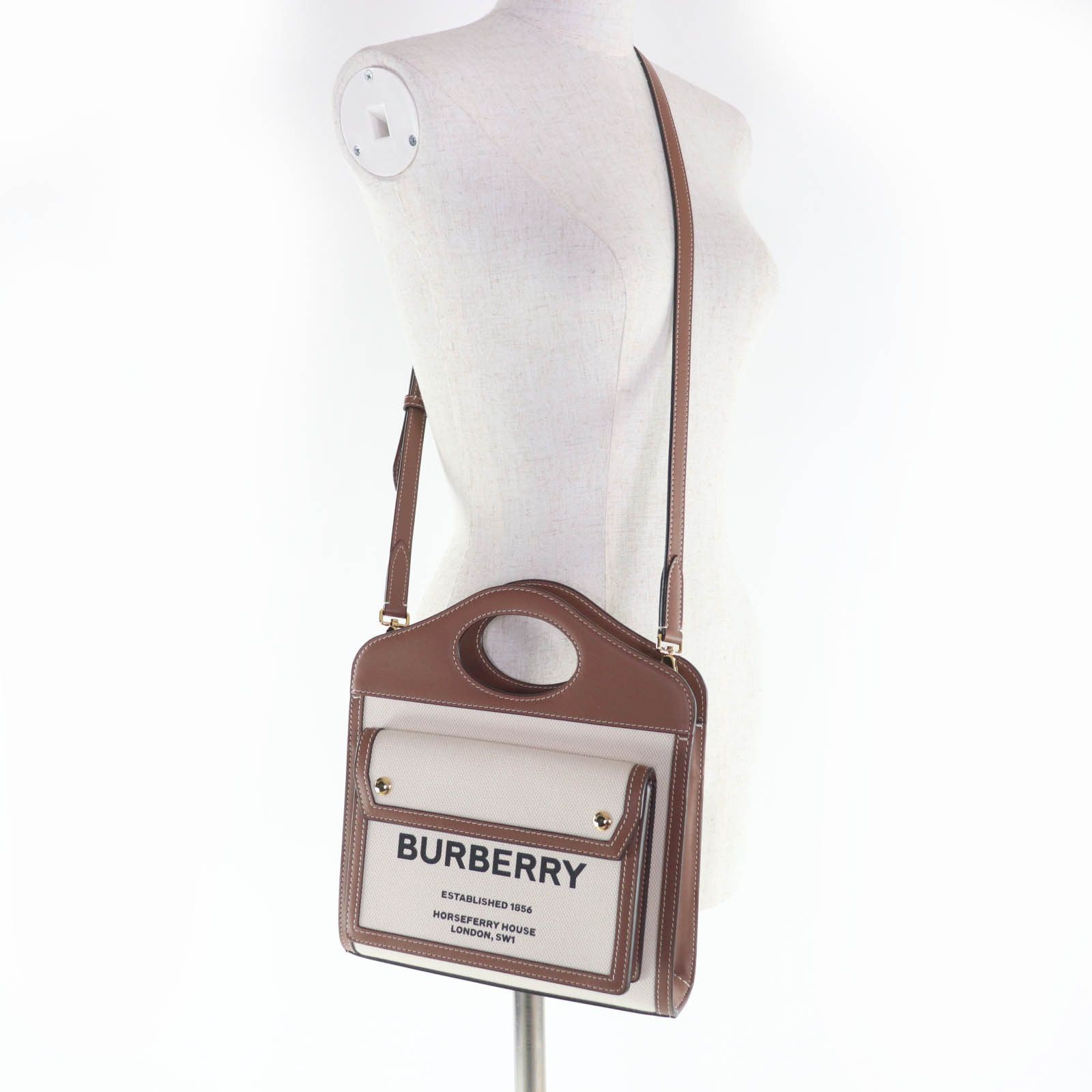 Burberry Burberry Burberry Pocket Cotton Canvas Leather 2way Shoulder Bag Canvas Shoulder Bag DUTY FREE for USA Size ONE SIZE - 9 Thumbnail
