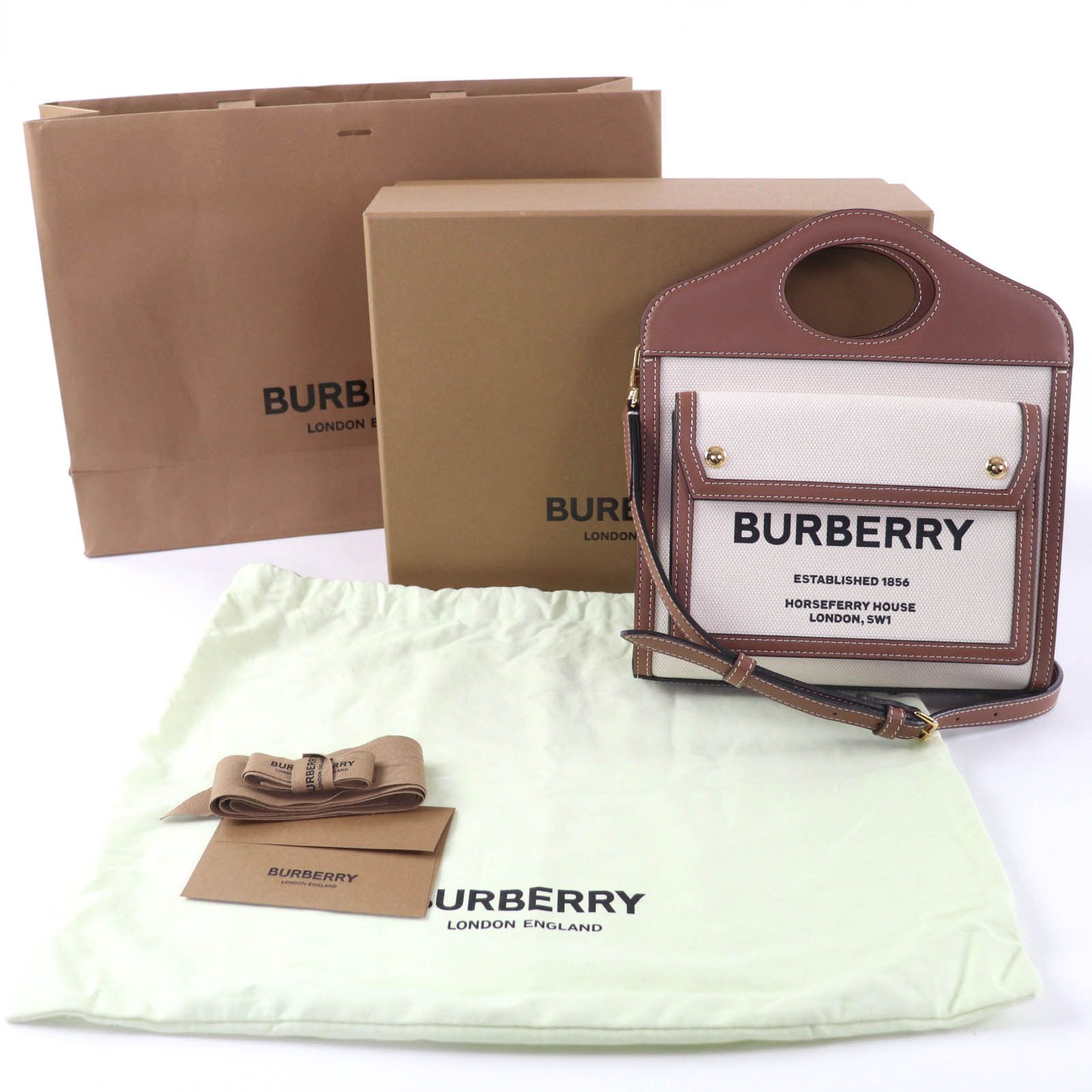 Burberry Burberry Burberry Pocket Cotton Canvas Leather 2way Shoulder Bag Canvas Shoulder Bag DUTY FREE for USA Size ONE SIZE - 2 Thumbnail
