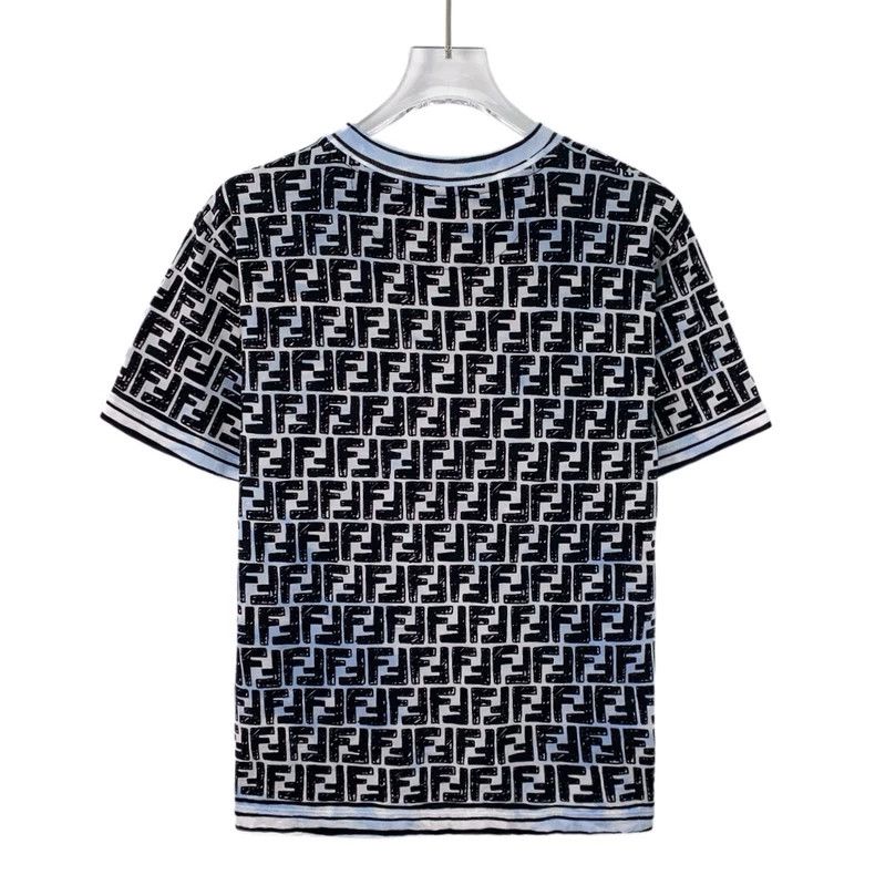 Fendi Fendi Blue Logo Stripe Cotton T-Shirt Size US M / EU 48-50 / 2 - 2 Thumbnail