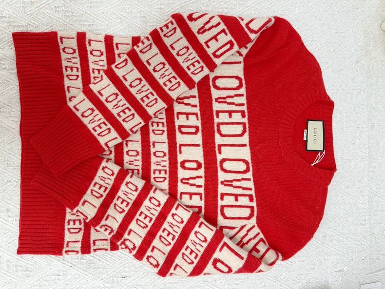 Gucci Gucci Red "LOVED" Knit Long-Sleeve Sweater Size US M / EU 48-50 / 2 - 5 Thumbnail