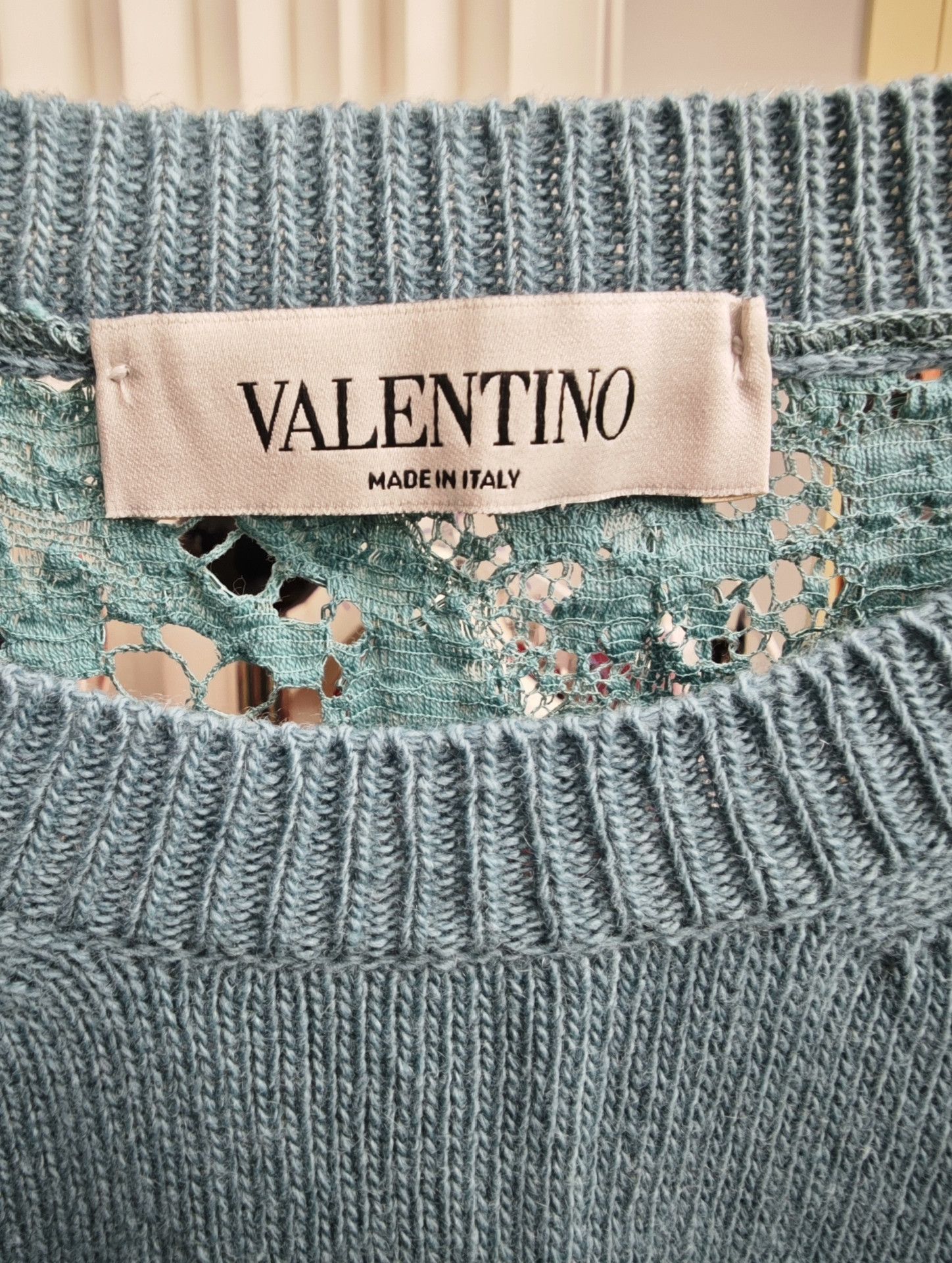 Valentino Valentino Lake Blue Lace Wool Sweater Size US L / EU 52-54 / 3 - 4 Thumbnail