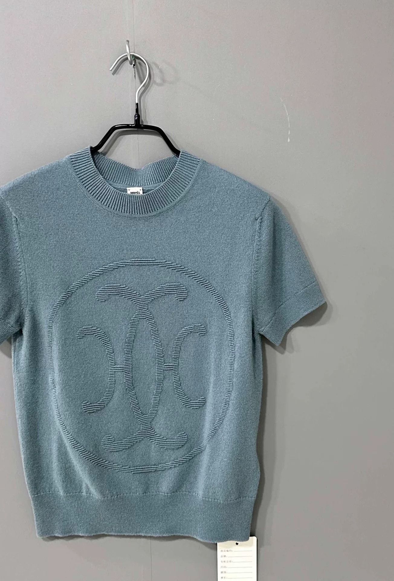 HERMES Logo Cashmere Knit Short Sleeve
