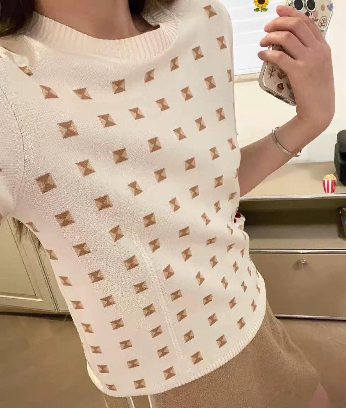 Hermes Hermes Printed Knit Short Sleeve Top Size US XS / EU 42 / 0 - 8 Thumbnail