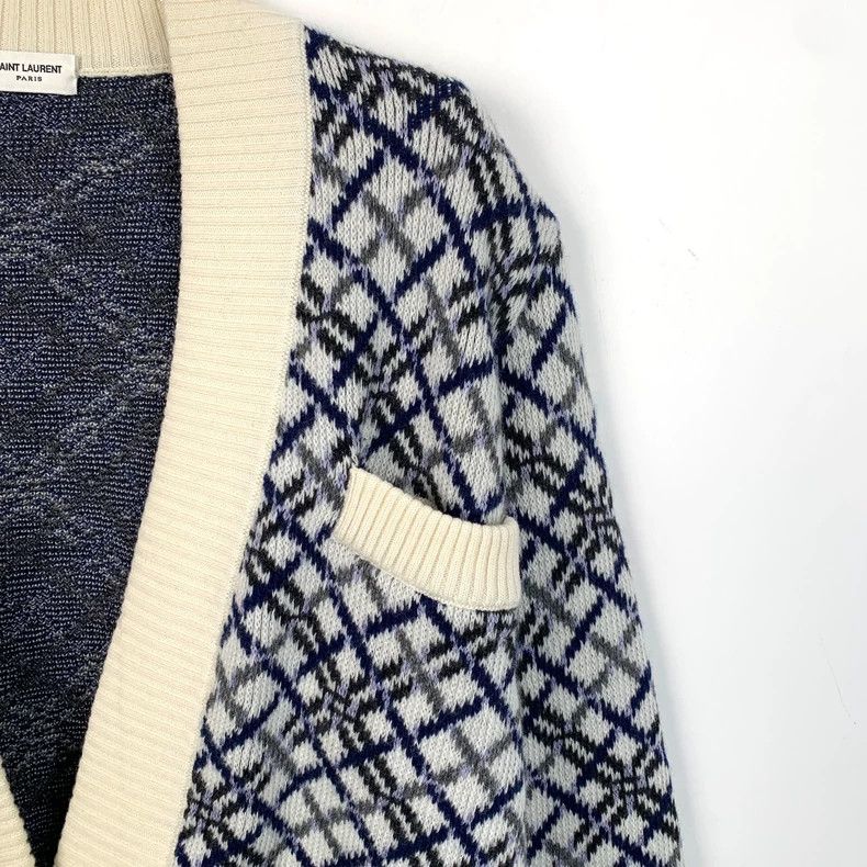 Saint Laurent Paris Saint Laurent Colorblock Plaid Wool Cardigan Size US L / EU 52-54 / 3 - 3 Thumbnail