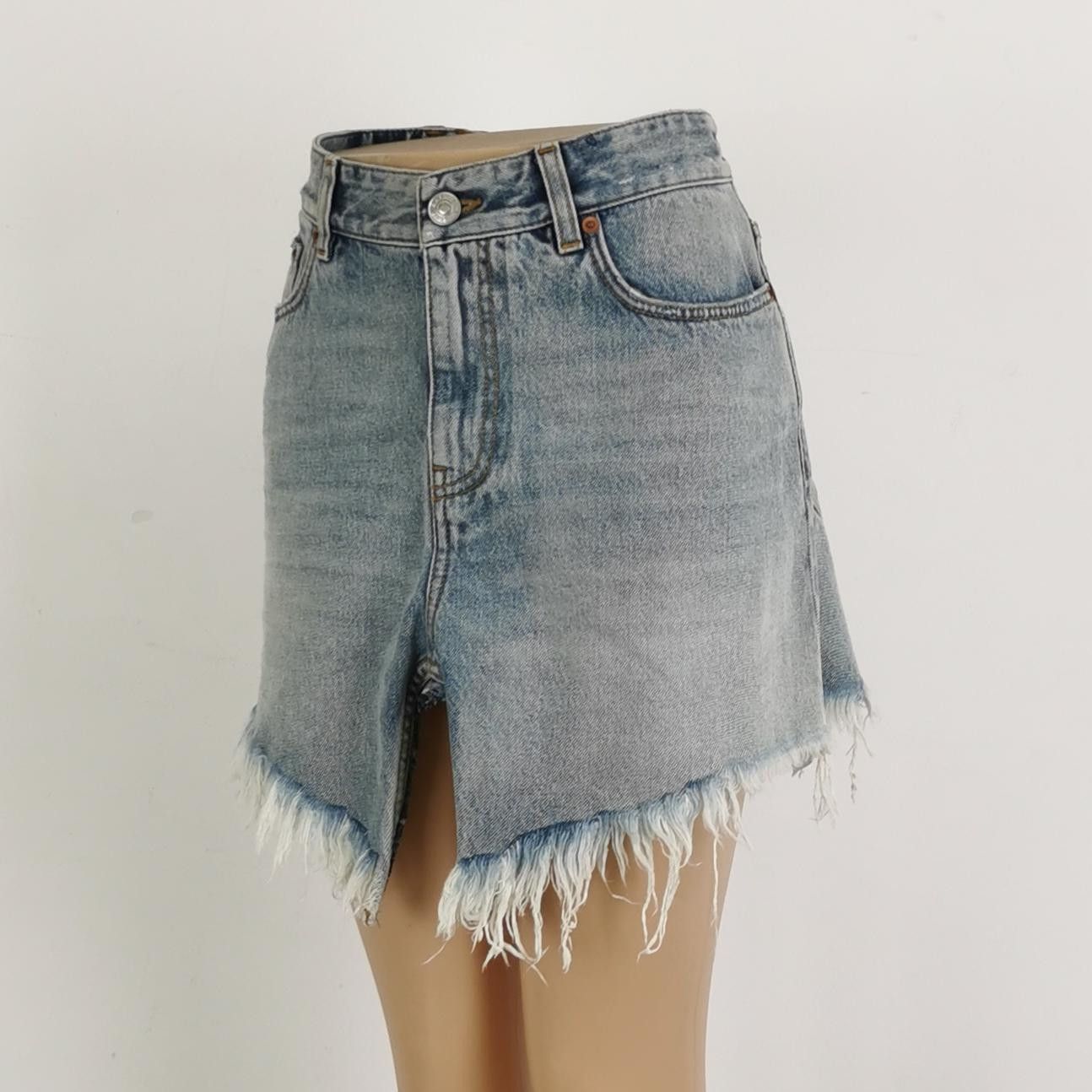 Balenciaga Balenciaga XS Denim Fringe Hem Mini Skirt Size 24" / US 00 / IT 34 - 4 Thumbnail