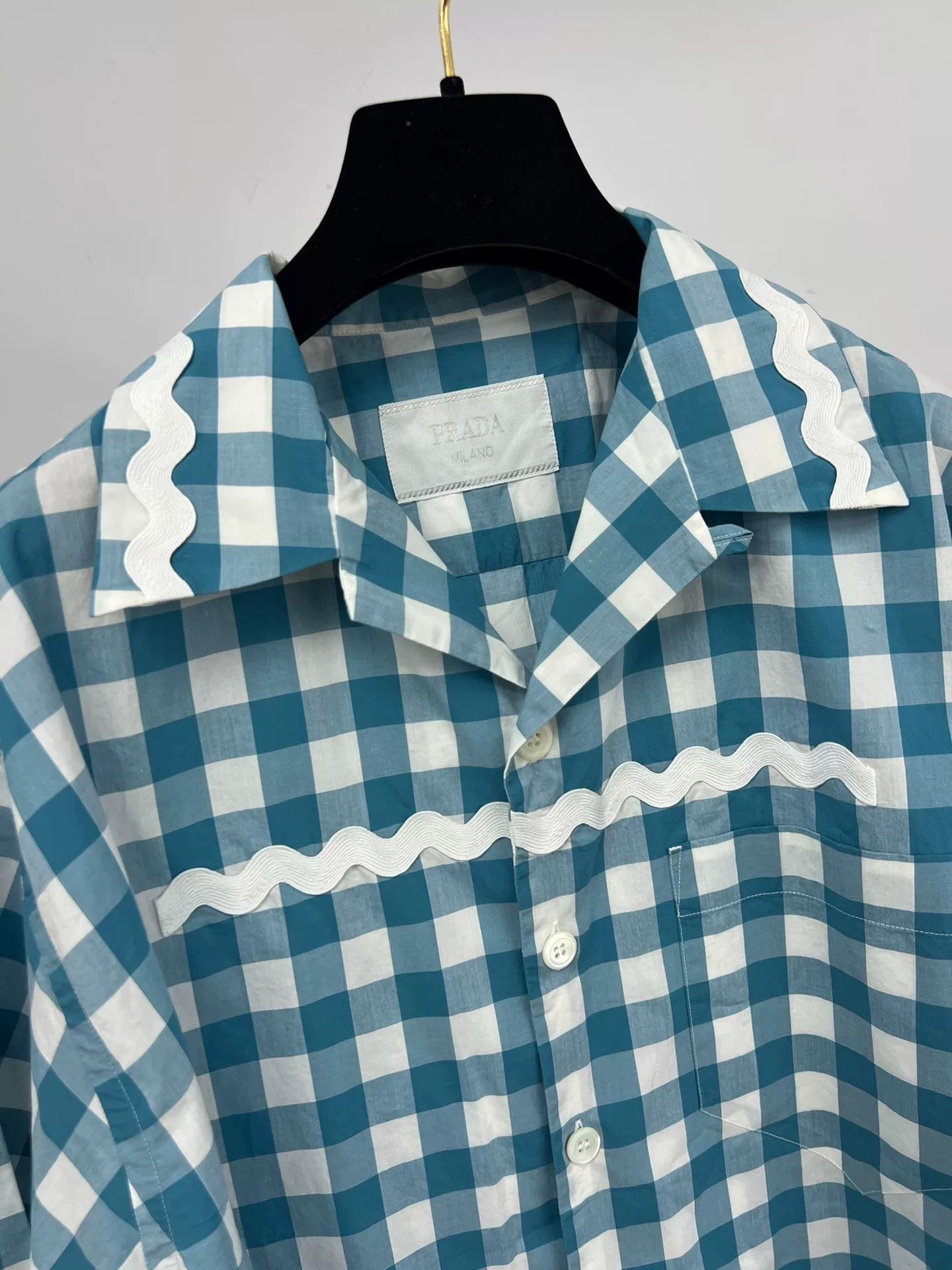 Prada Prada Blue Plaid Short Sleeve Shirt Size US L / EU 52-54 / 3 - 3 Thumbnail