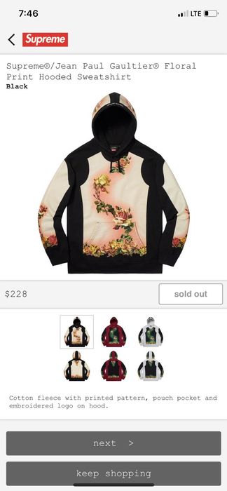 Supreme jean paul gaultier floral outlet print hooded sweatshirt black