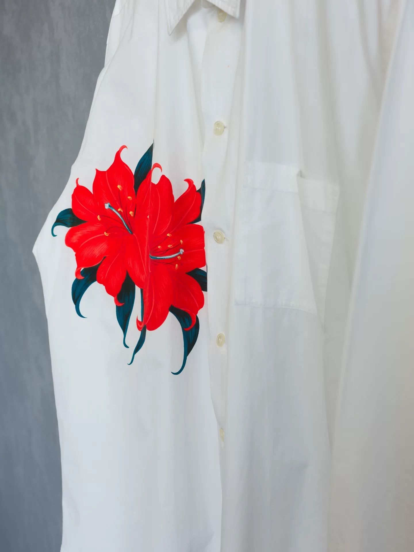 Yohji Yamamoto Yohji Yamamoto Red Floral Long Sleeve Shirt Size US M / EU 48-50 / 2 - 2 Thumbnail