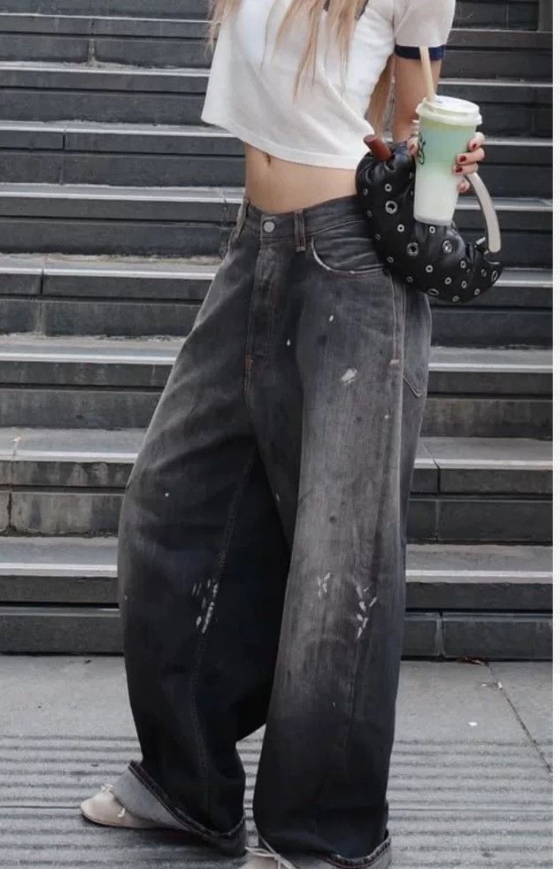 Acne Studios Acne Studios Black Graffiti Wide-Leg Jeans Size US 32 / EU 48 - 4 Thumbnail