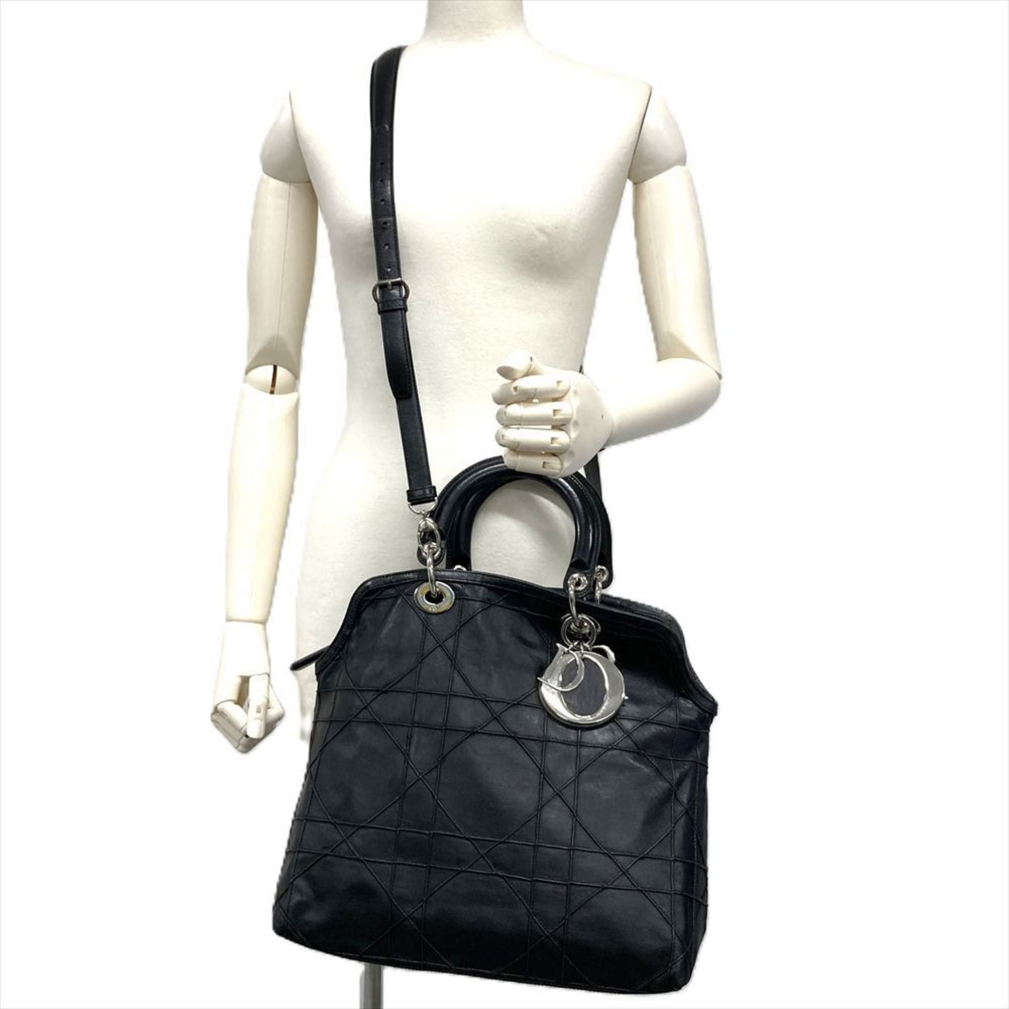 Dior Christian Dior Dior Lady Cannage Handbag Leather Black Women's Size ONE SIZE - 15 Thumbnail