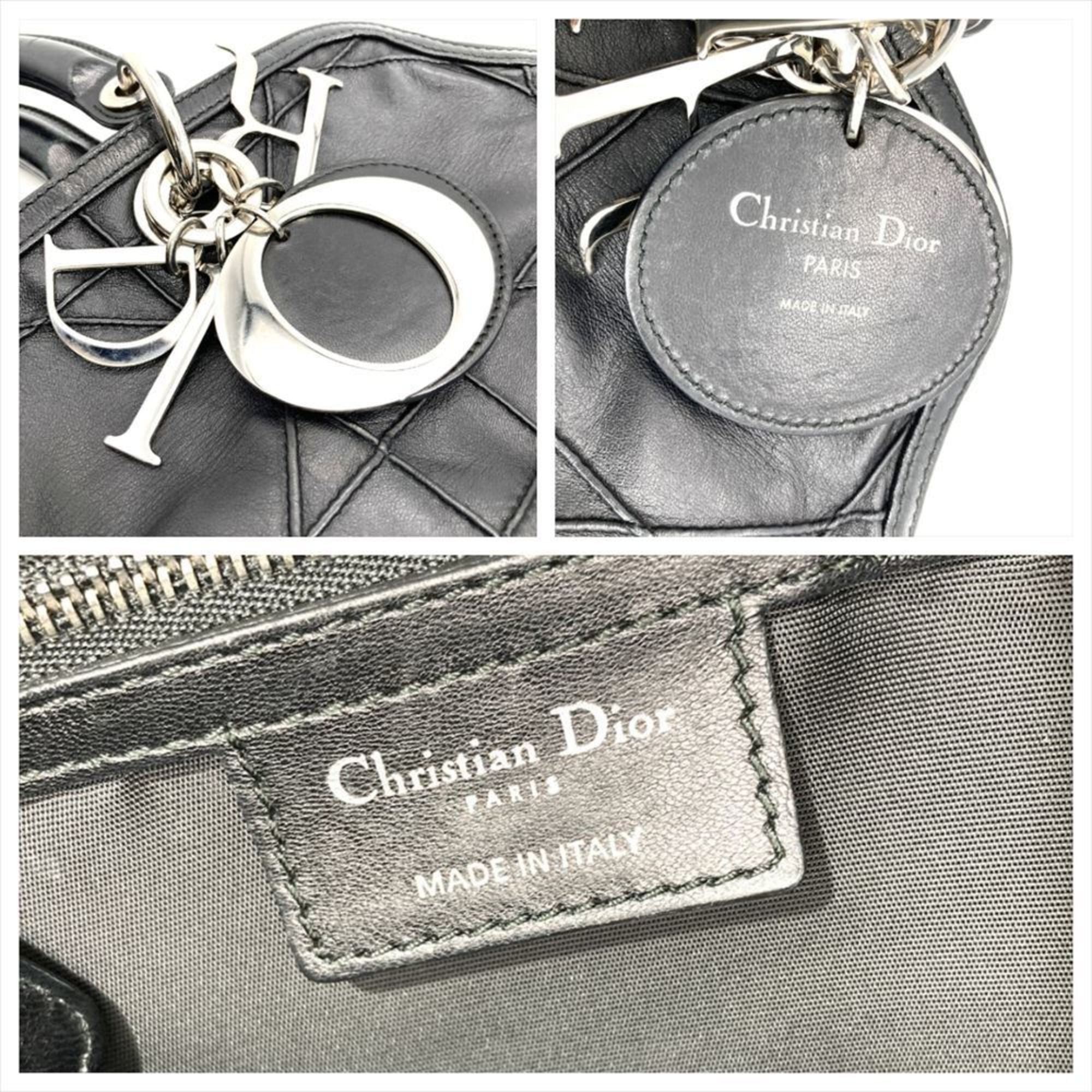 Dior Christian Dior Dior Lady Cannage Handbag Leather Black Women's Size ONE SIZE - 6 Thumbnail