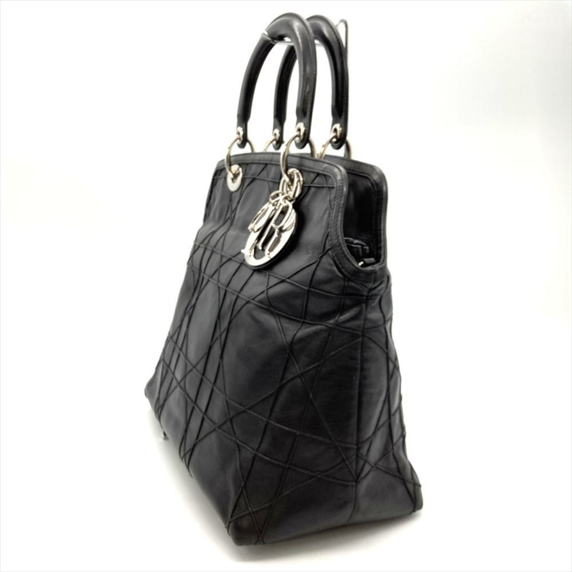 Dior Christian Dior Dior Lady Cannage Handbag Leather Black Women's Size ONE SIZE - 4 Thumbnail
