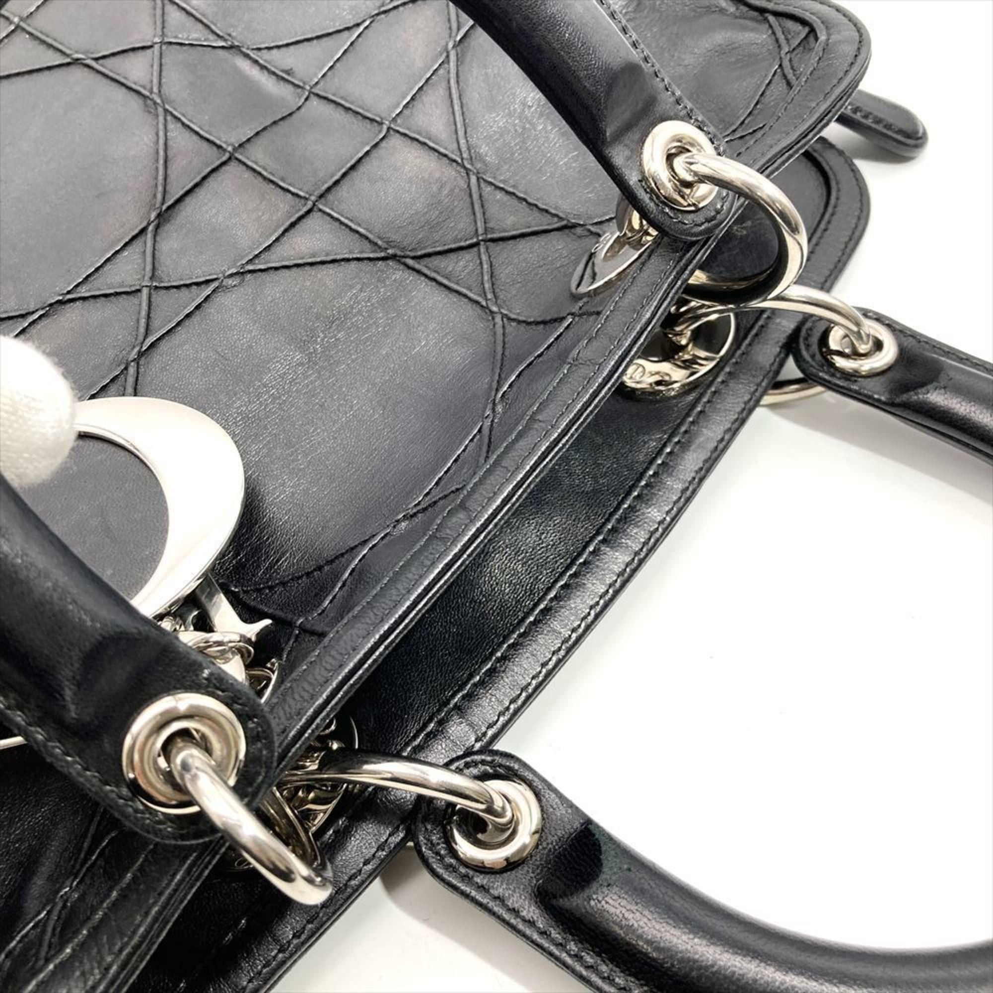 Dior Christian Dior Dior Lady Cannage Handbag Leather Black Women's Size ONE SIZE - 12 Thumbnail