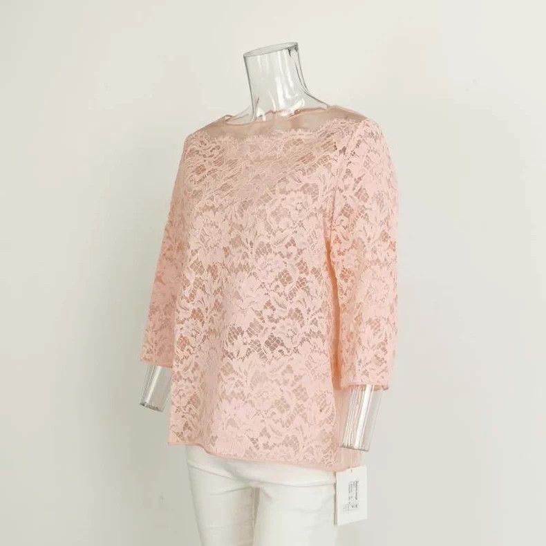 Valentino Pink Lace Round Neck Top
