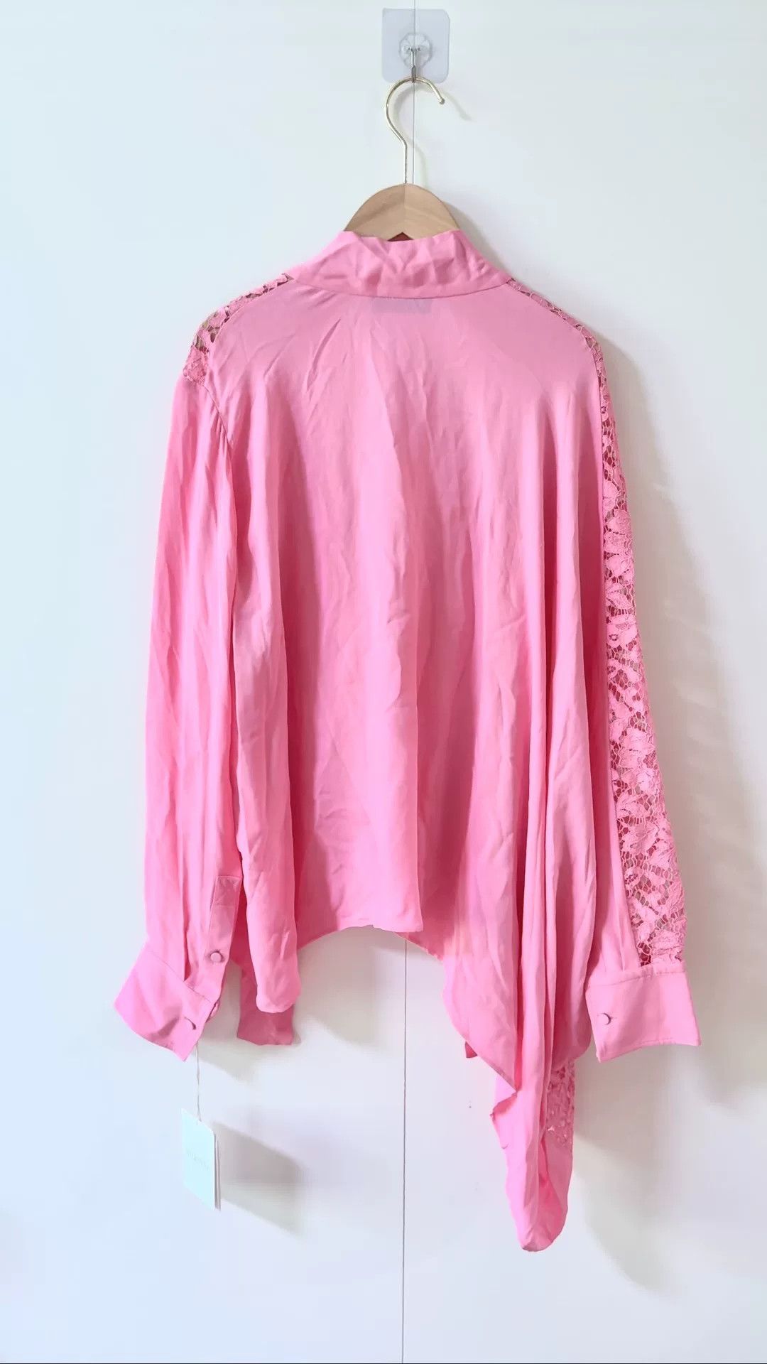 Valentino Valentino Pink Silk Lace Asymmetric Shirt Size US M / EU 48-50 / 2 - 2 Thumbnail