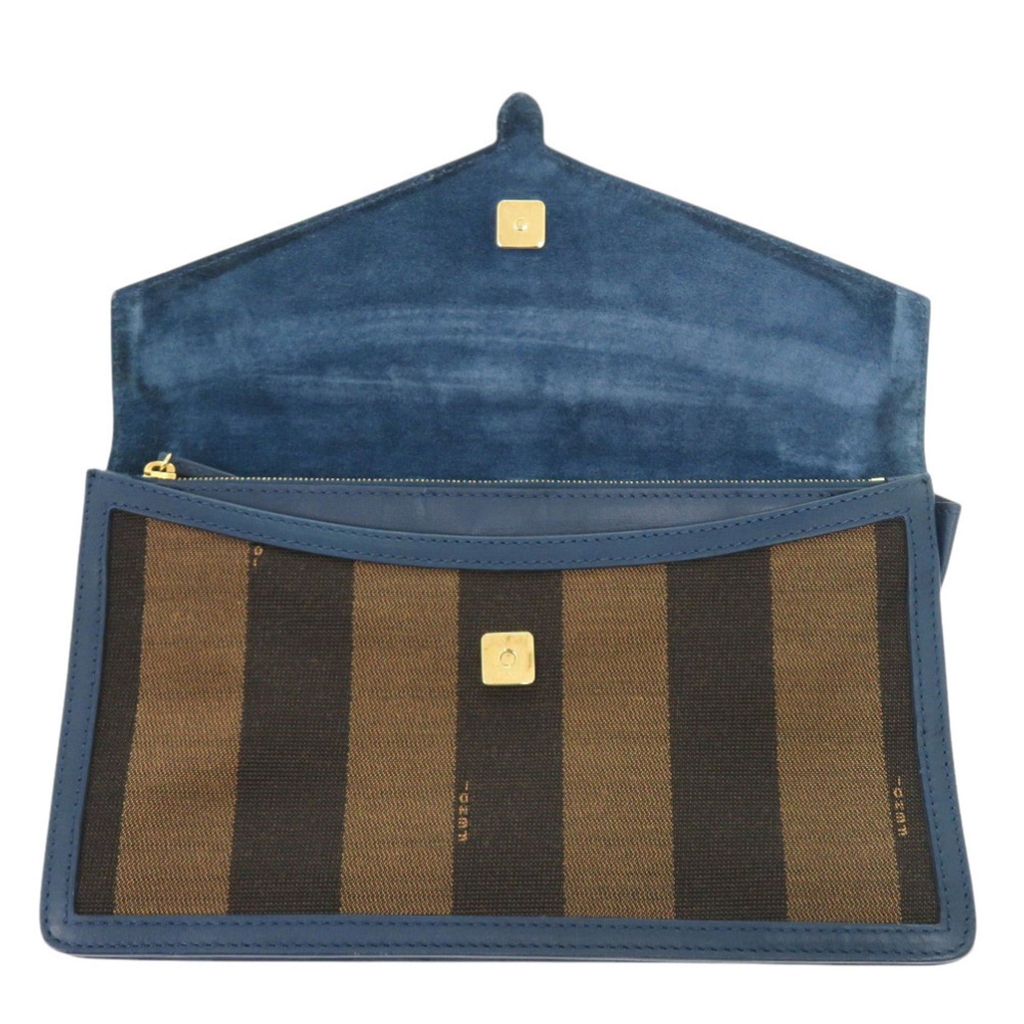 Fendi Excellent condition Fendi Pecan pattern clutch bag 8M0284 in leather and canvas, blue brown. 0475FENDI Size ONE SIZE - 3 Thumbnail