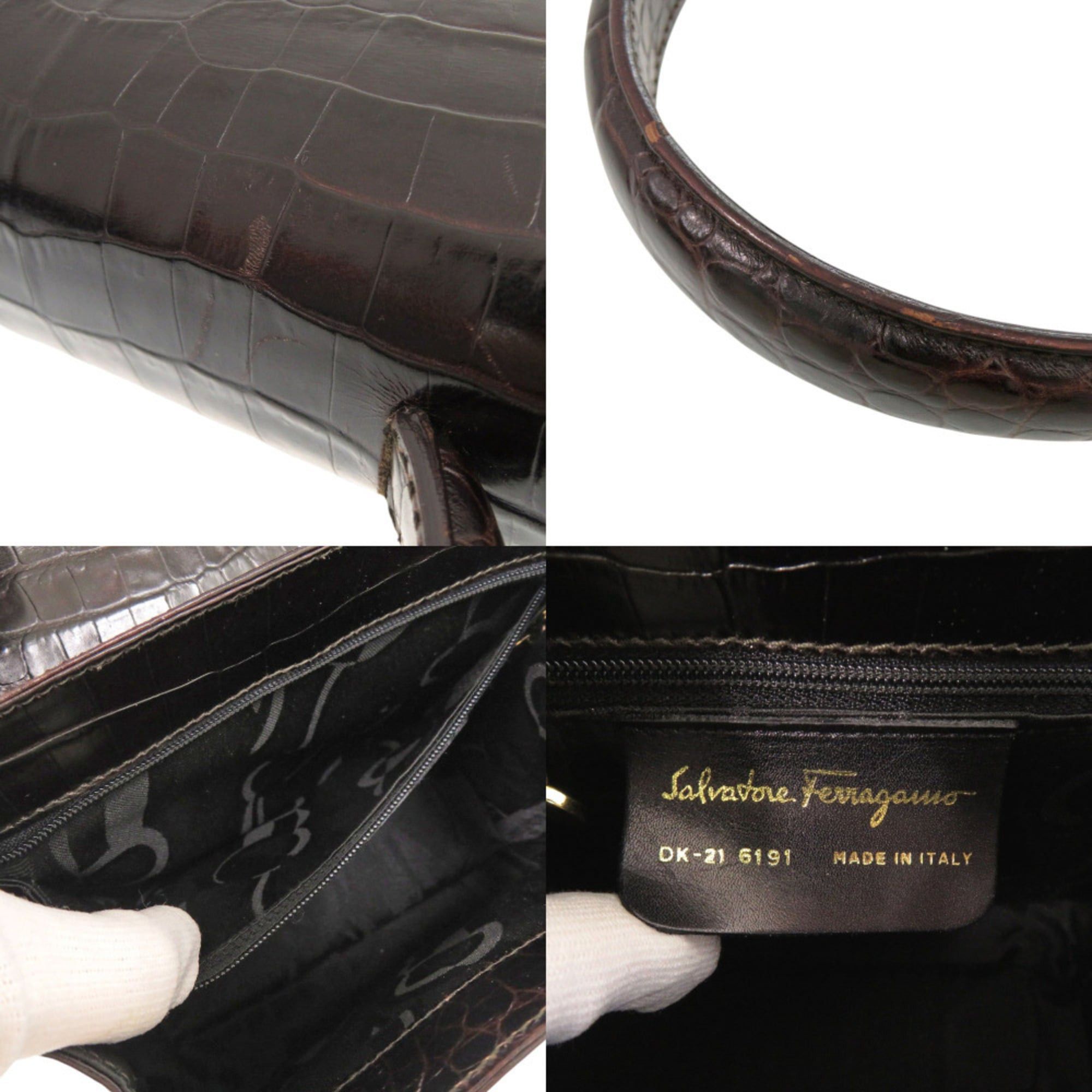 Salvatore Ferragamo Excellent condition Salvatore Ferragamo crocodile-embossed leather brown handbag/shoulder bag 0396Salvatore Size ONE SIZE - 9 Thumbnail