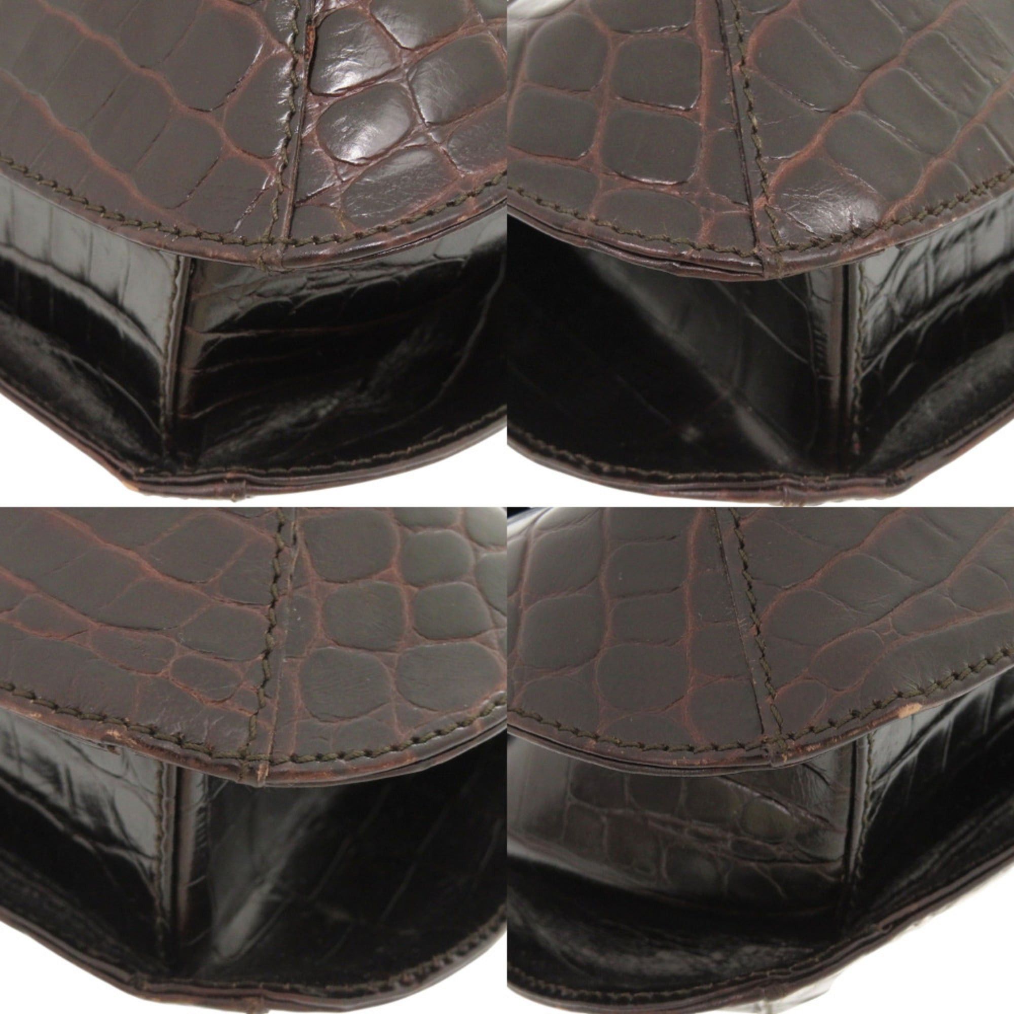 Salvatore Ferragamo Excellent condition Salvatore Ferragamo crocodile-embossed leather brown handbag/shoulder bag 0396Salvatore Size ONE SIZE - 4 Thumbnail