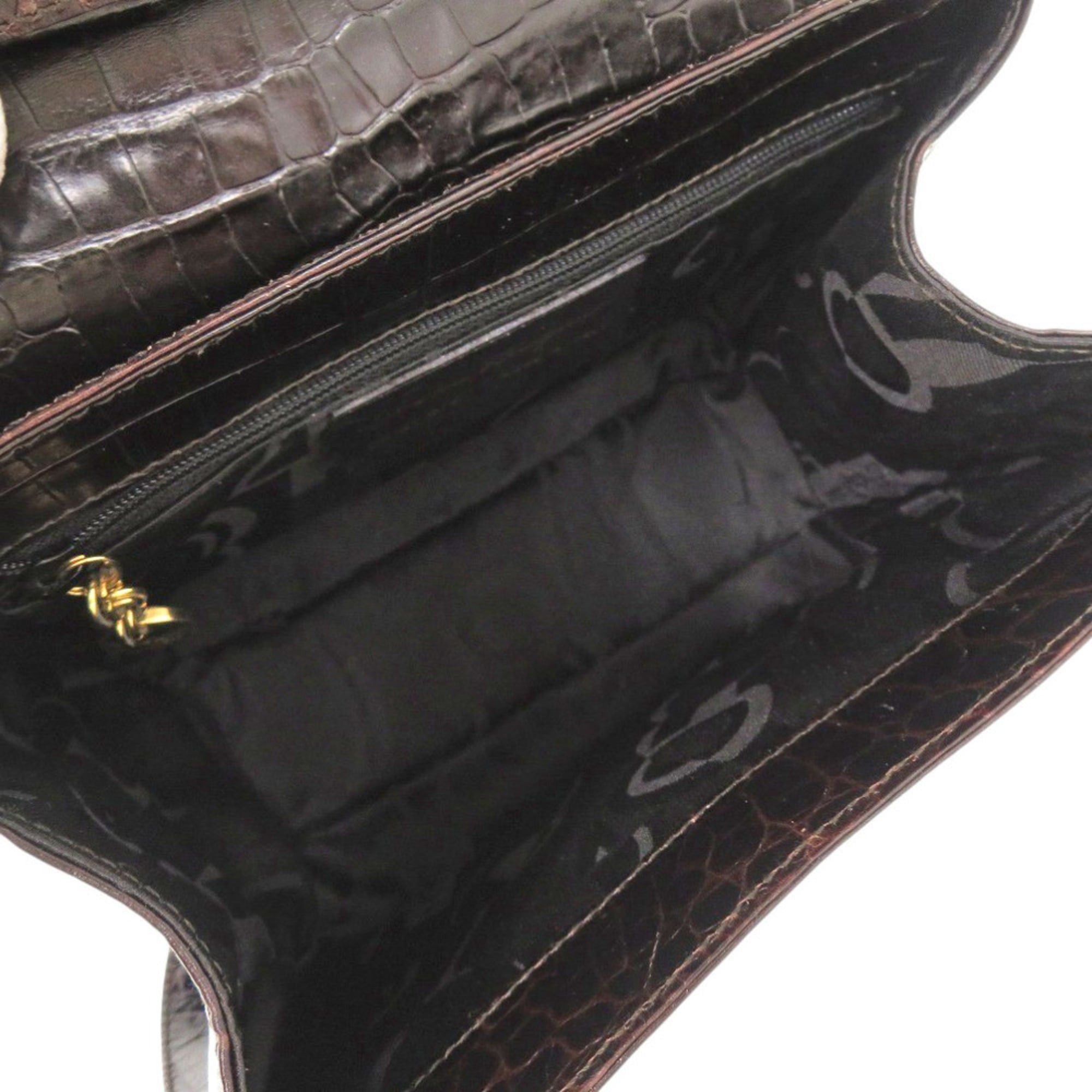Salvatore Ferragamo Excellent condition Salvatore Ferragamo crocodile-embossed leather brown handbag/shoulder bag 0396Salvatore Size ONE SIZE - 7 Thumbnail